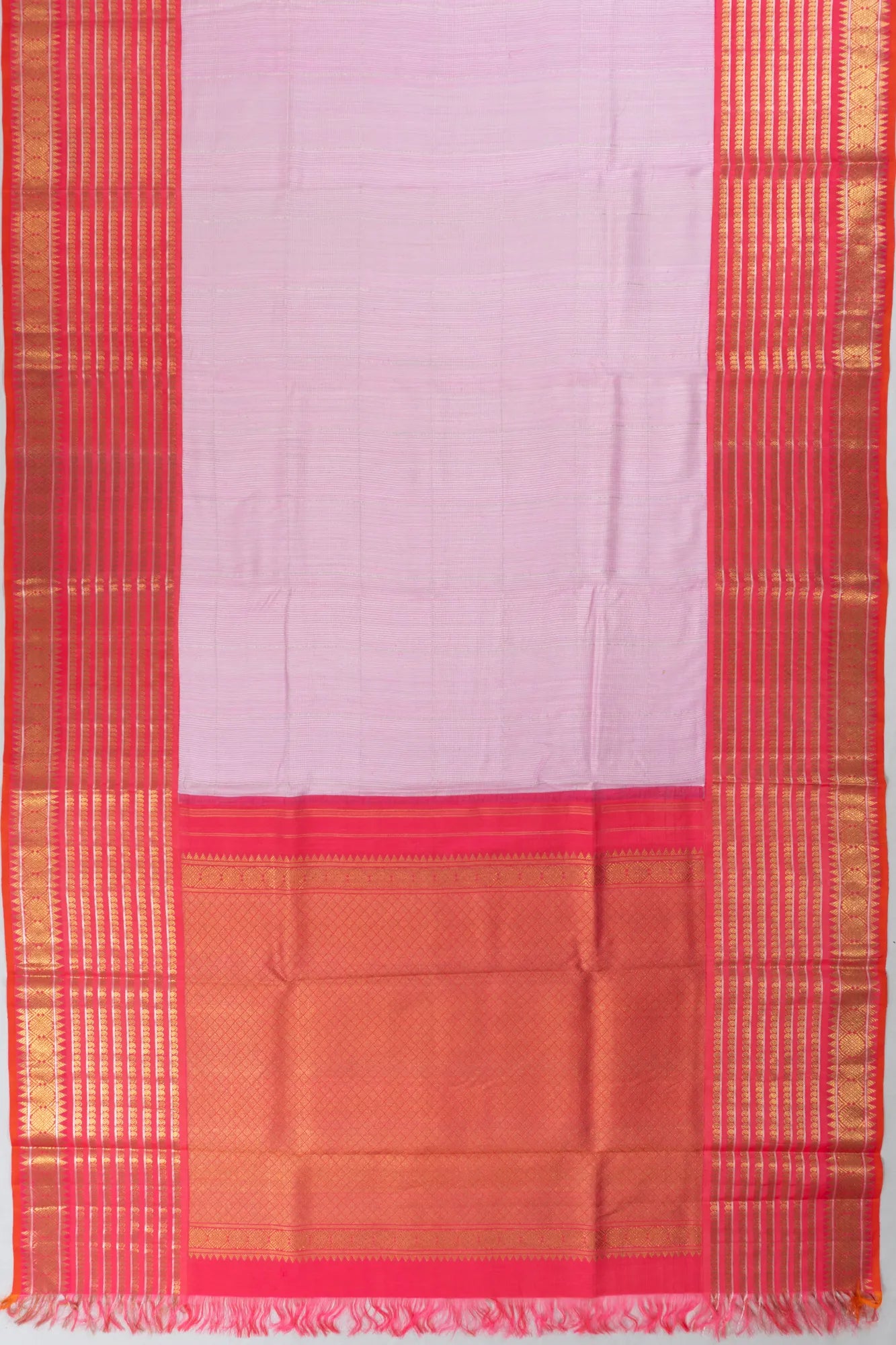 Zari Kota Cotton X Kanchipuram Silk Checks Baby Pink Saree