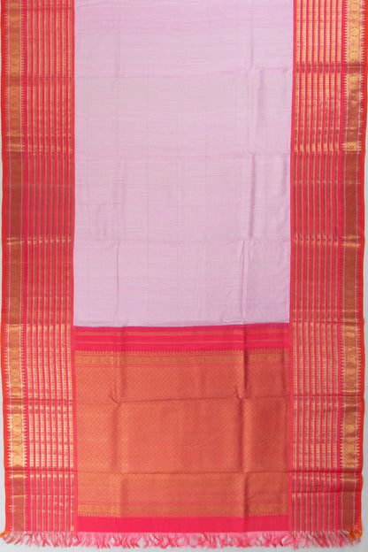 Zari Kota Cotton X Kanchipuram Silk Checks Baby Pink Saree