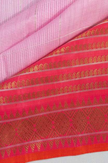 Zari Kota Cotton X Kanchipuram Silk Checks Baby Pink Saree
