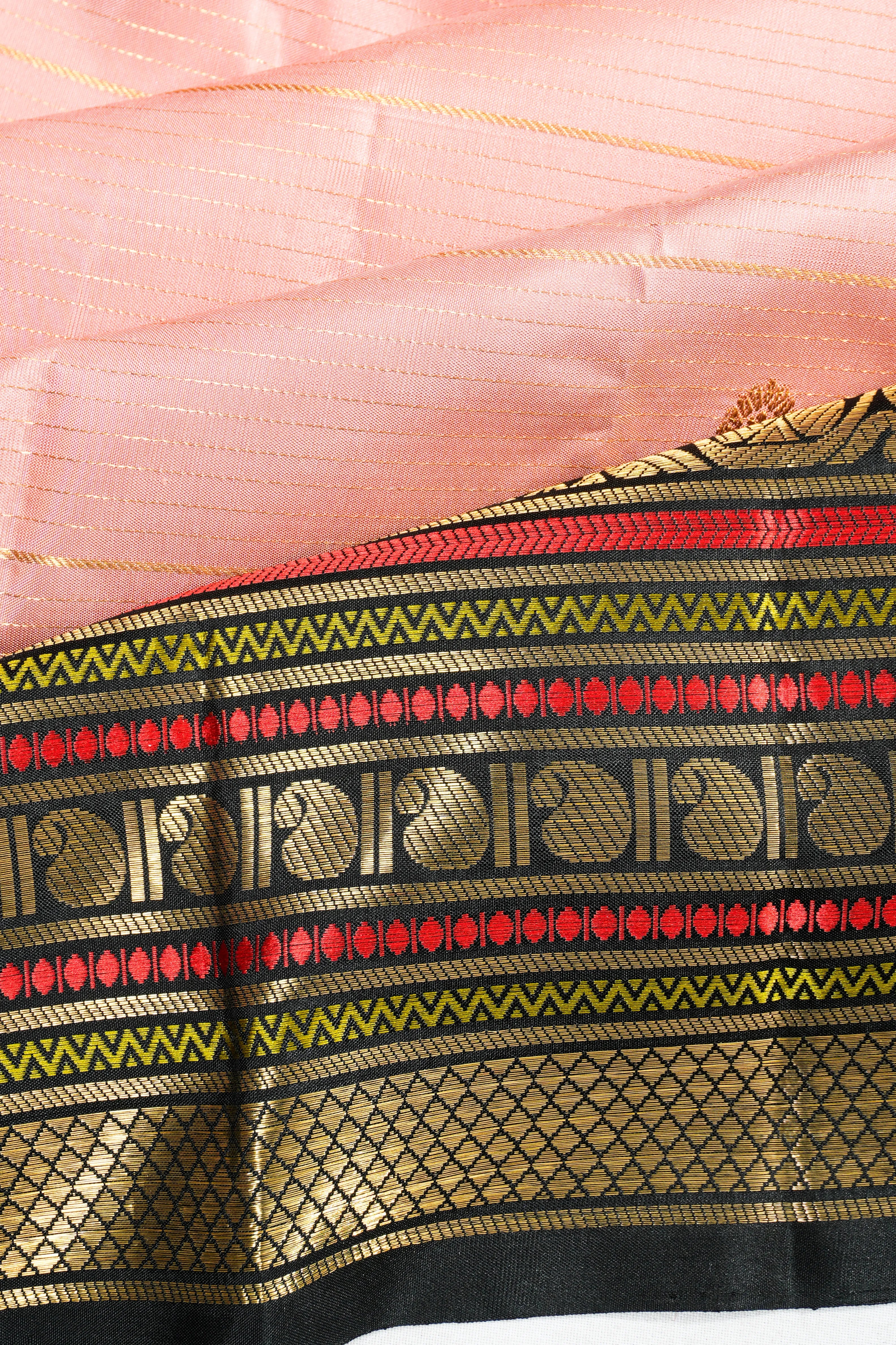 Classic Kanchipuram Silk Oosi Lines And Butta Peach Saree