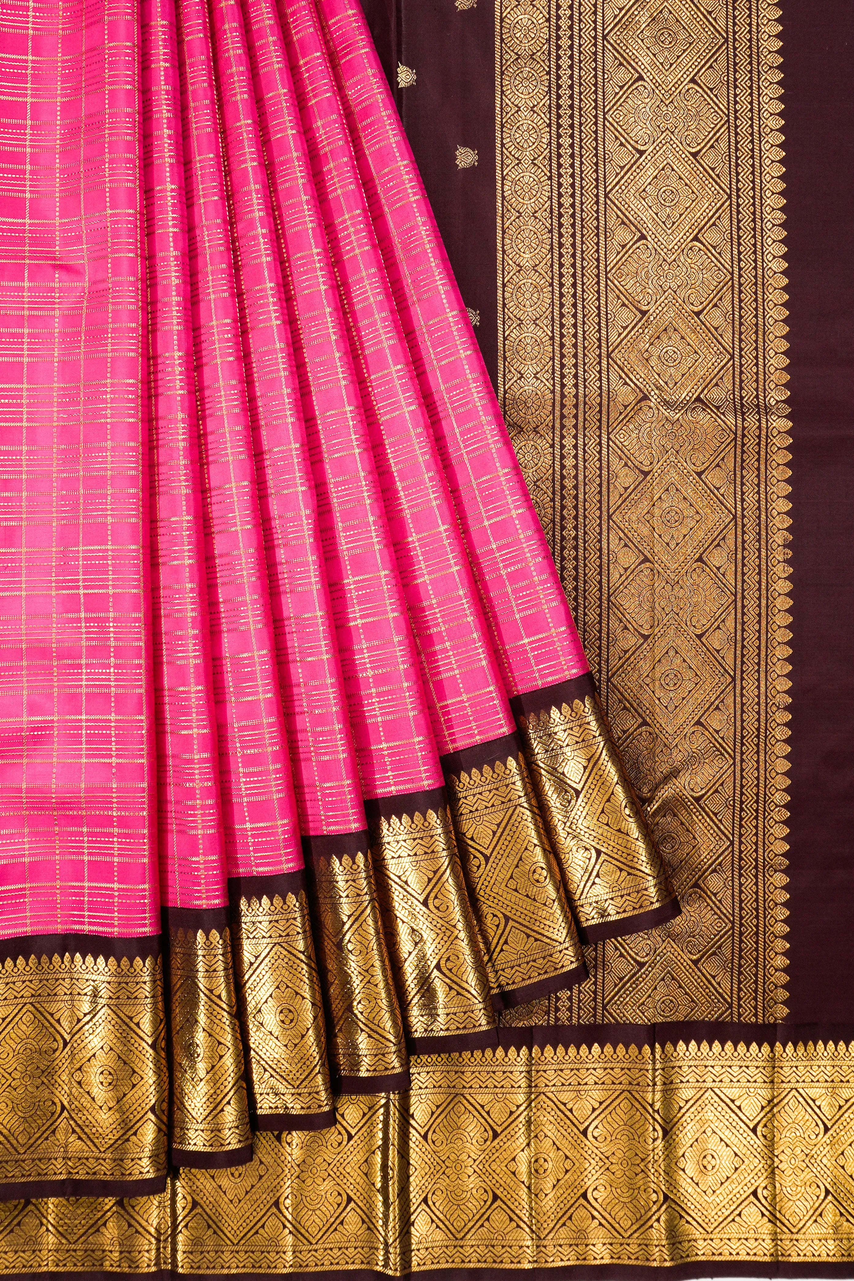 Classic Kanchipuram Silk Checks Pink Saree