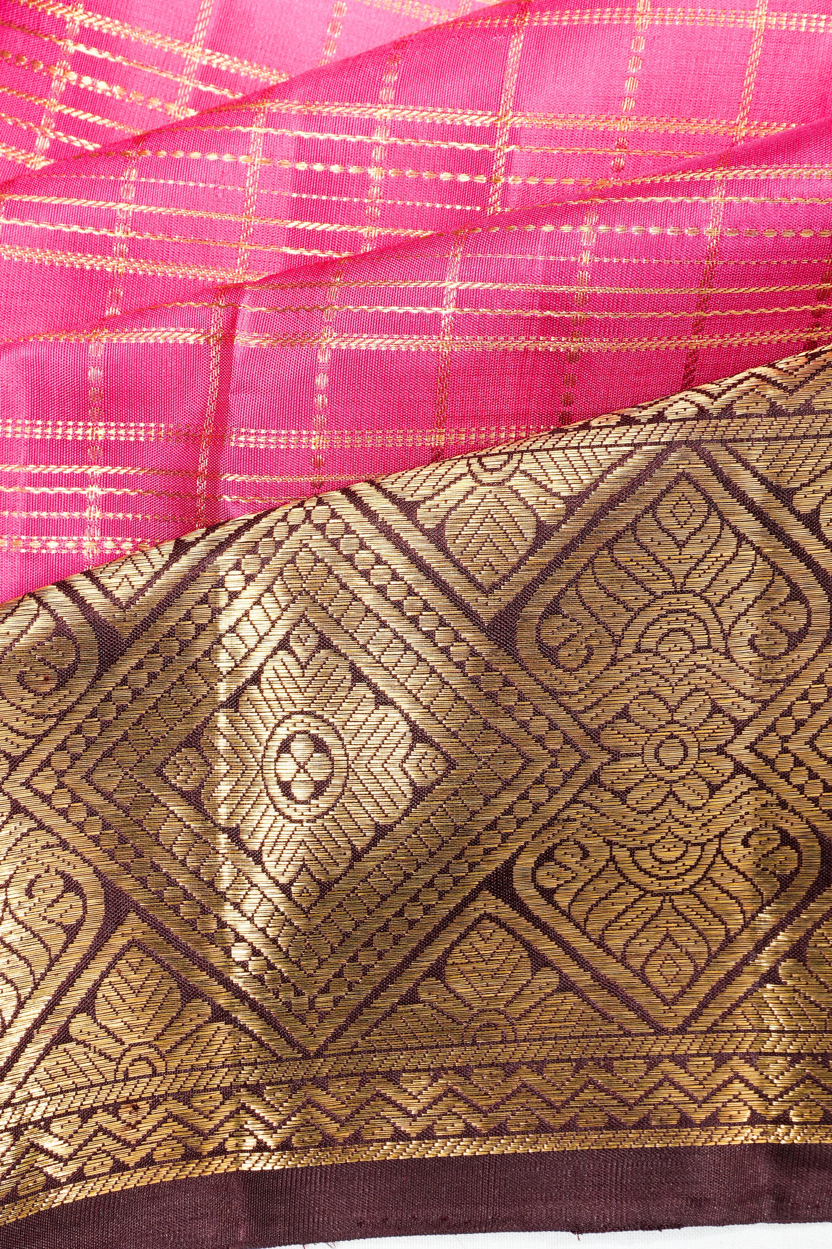 Classic Kanchipuram Silk Checks Pink Saree