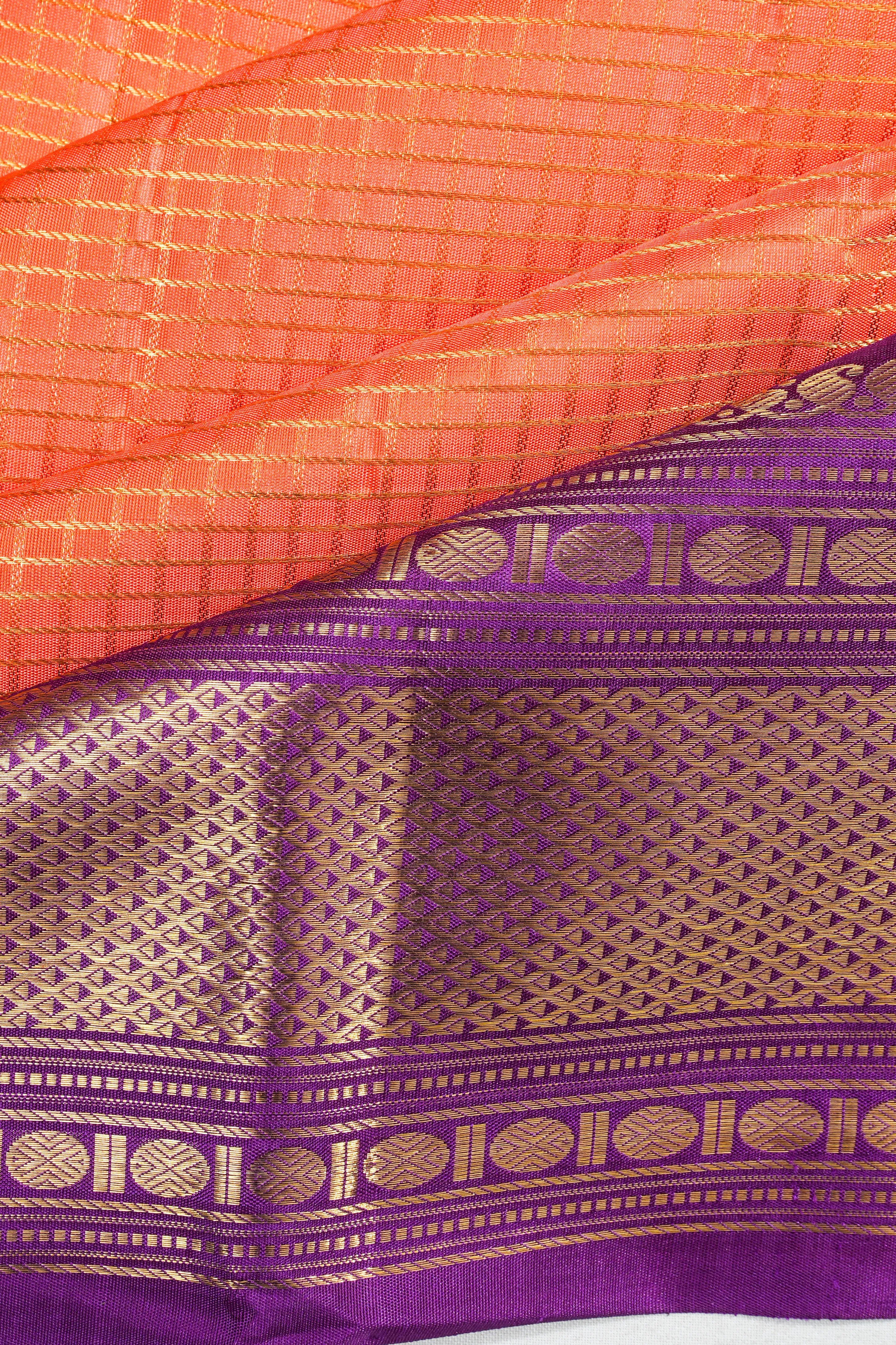 Classic Kanchipuram Silk Checks Orange Saree