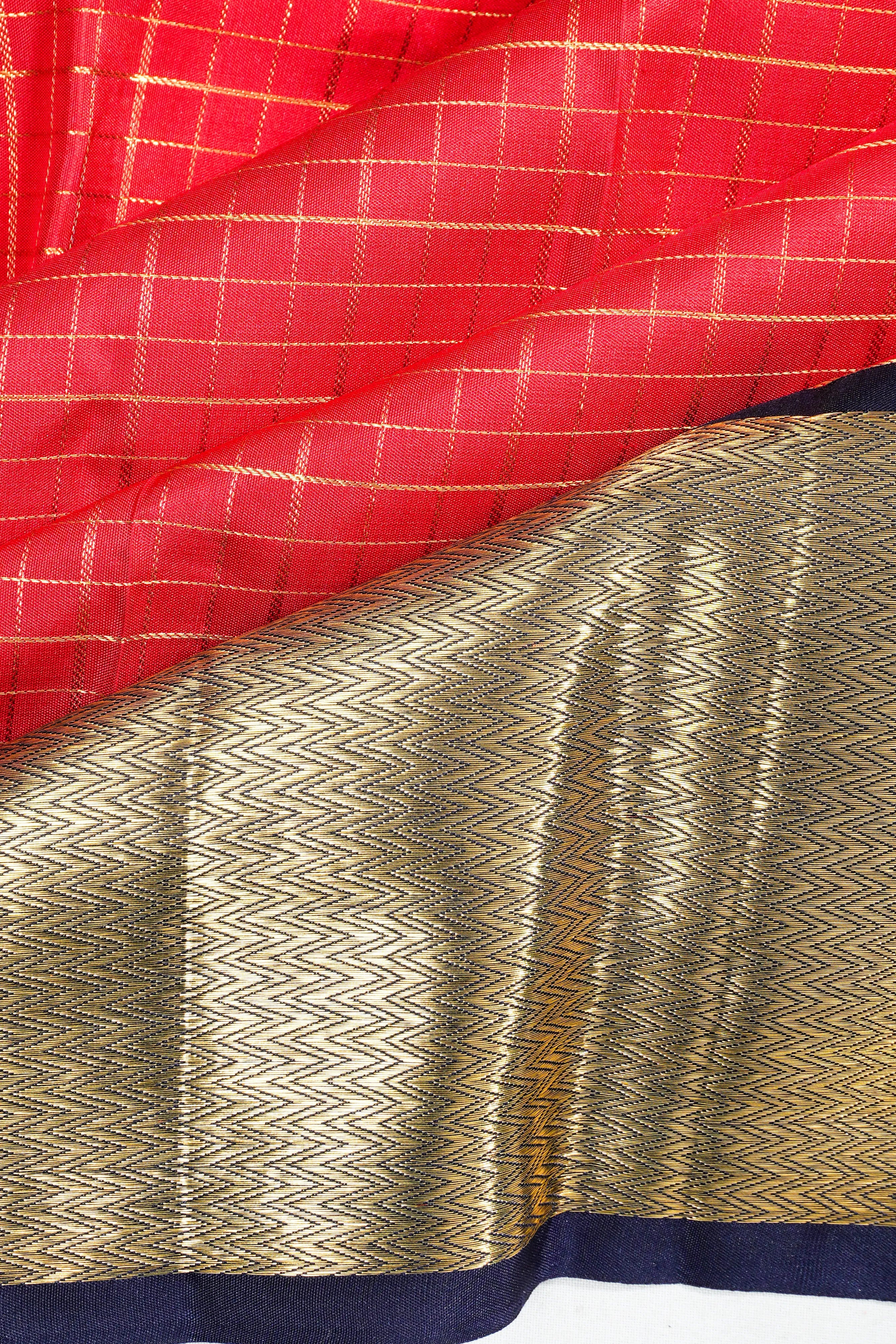 Classic Kanchipuram Silk Checks Red Saree
