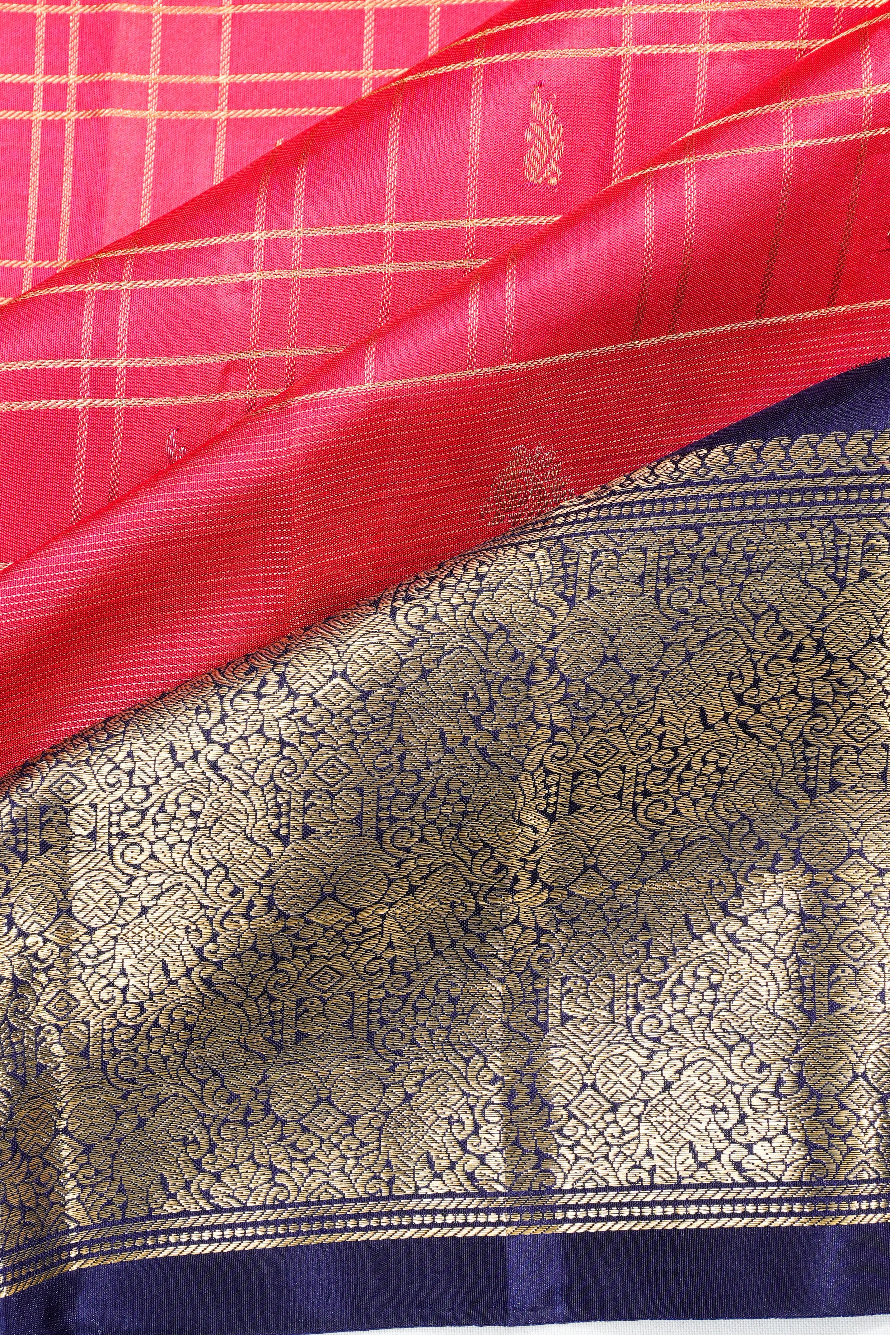 Classic Kanchipuram Silk Checks Butta Pink Saree