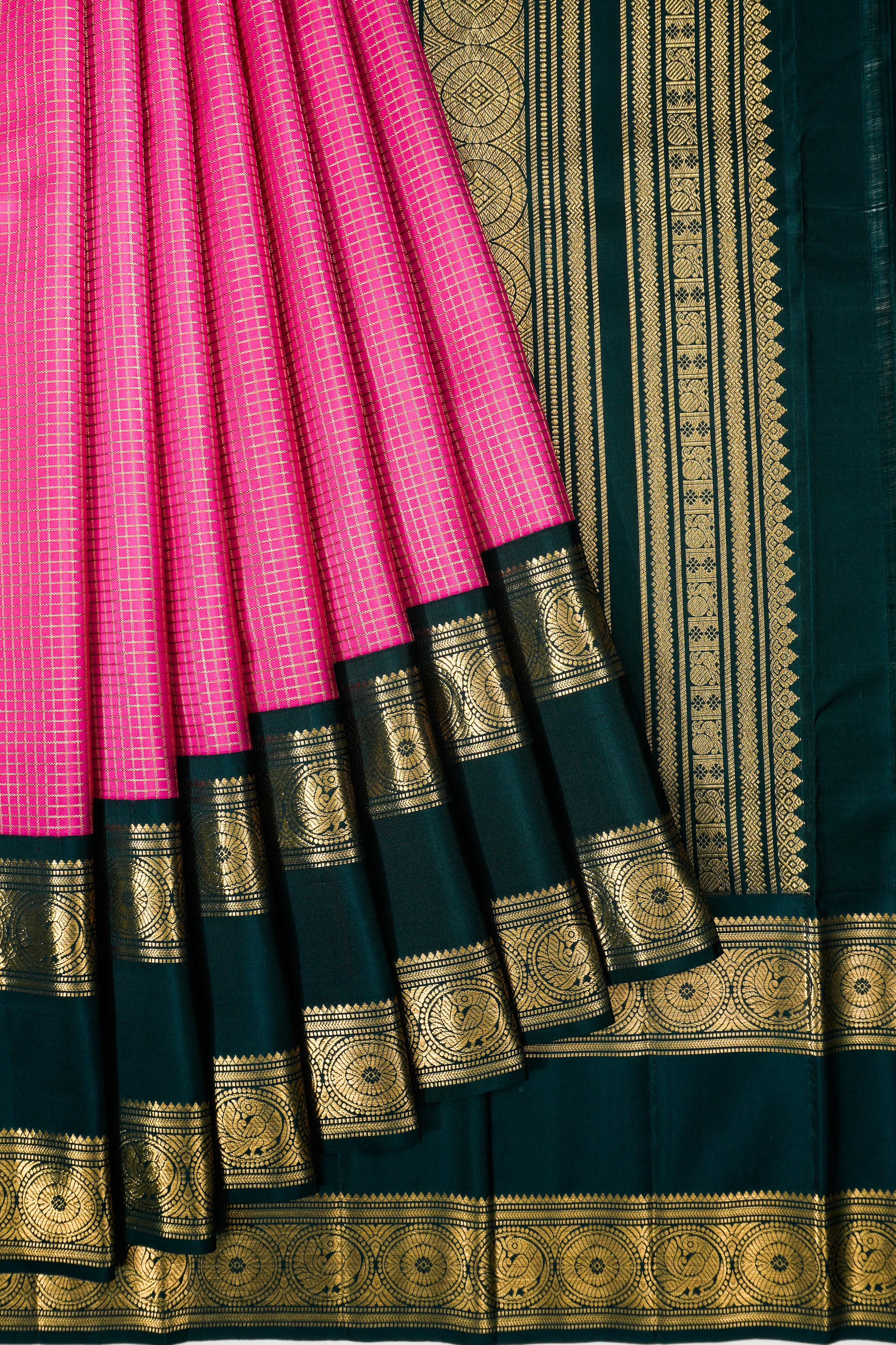 Classic Kanchipuram Silk Checks Pink Saree