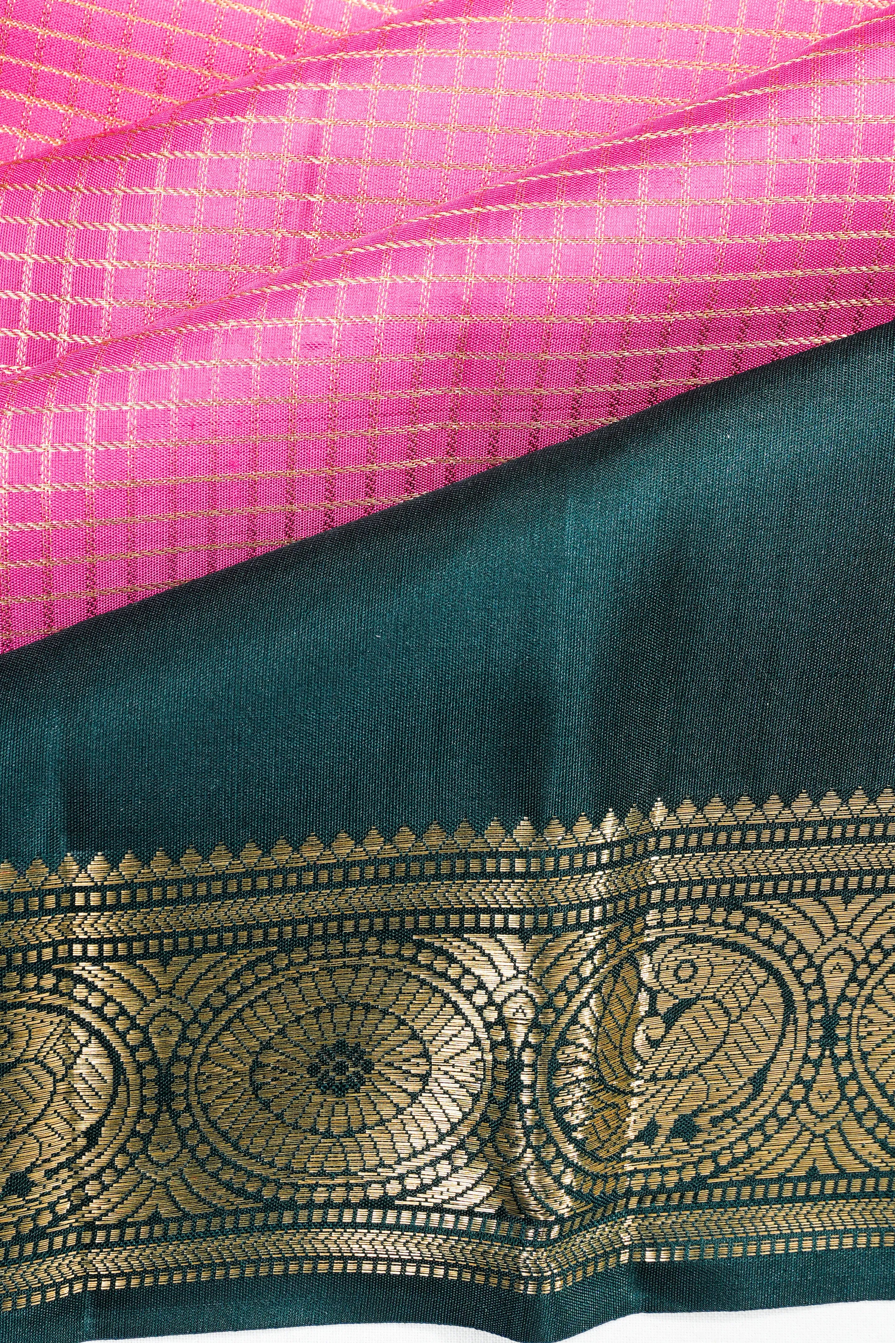 Classic Kanchipuram Silk Checks Pink Saree