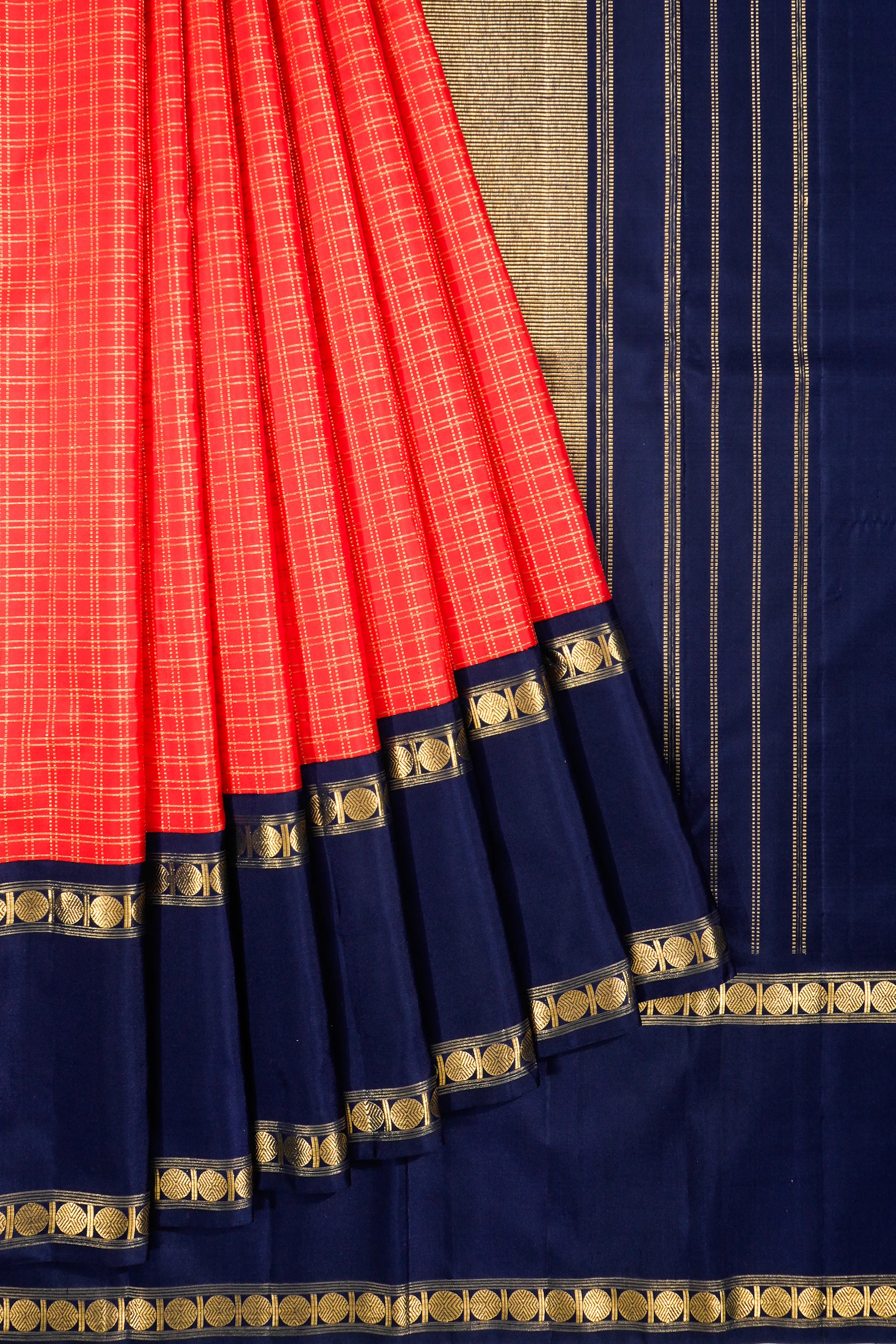 Classic Kanchipuram Silk Checks Red Saree