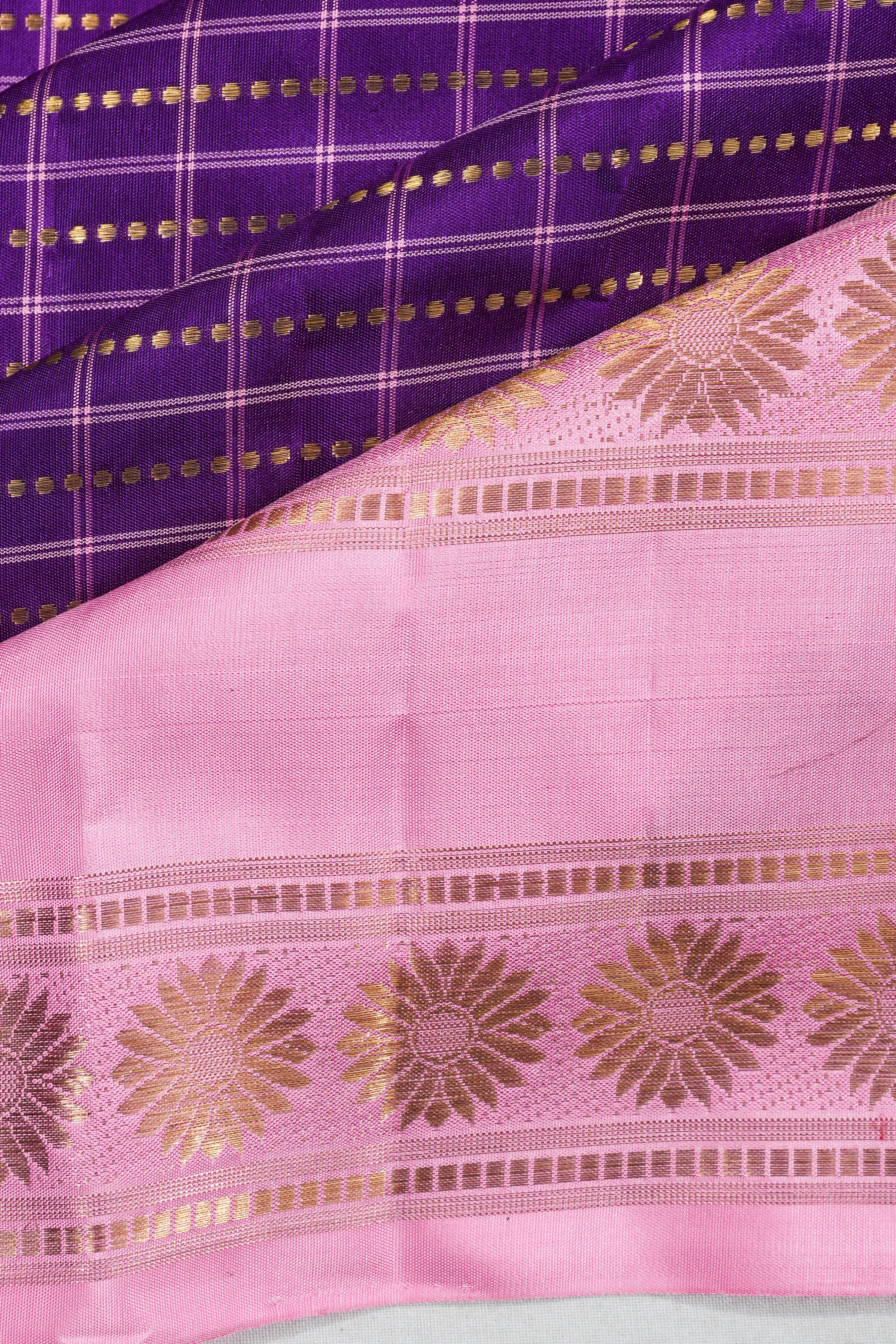 Classic Kanchipuram Silk Checks Violet Saree