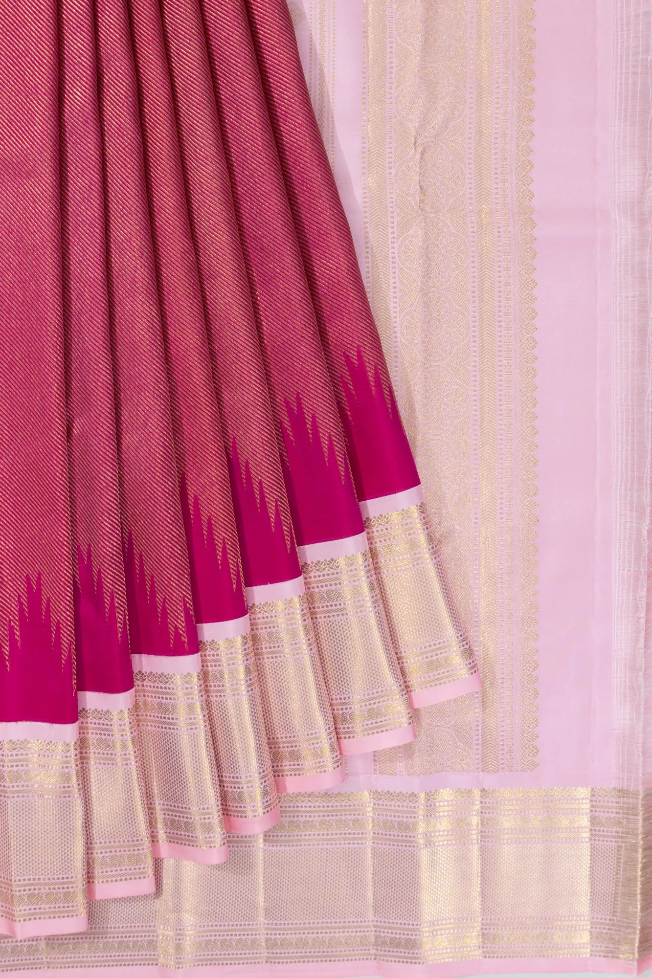 Classic Kanchipuram Silk Tissue Brocade Dark Pink Saree