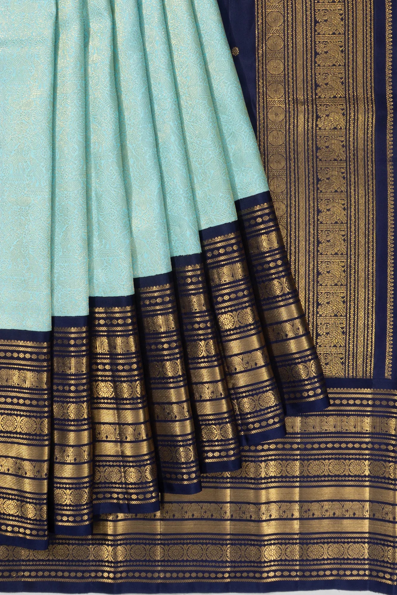 Classic Kanchipuram Silk Brocade Sky Blue Saree