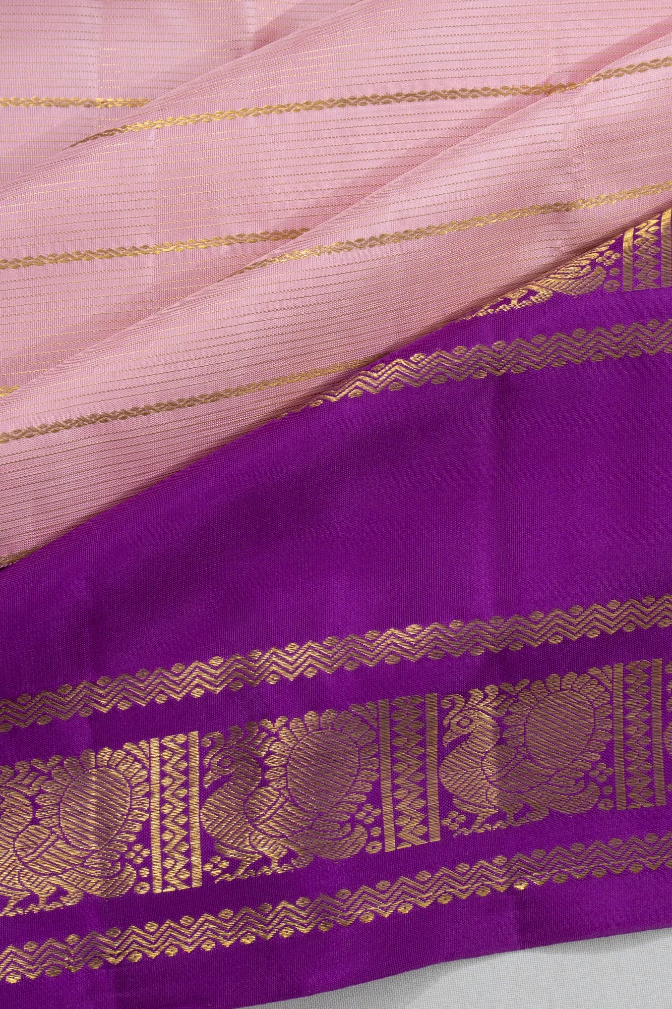 Classic Kanchipuram Silk Horizontal Lines Baby Pink Saree