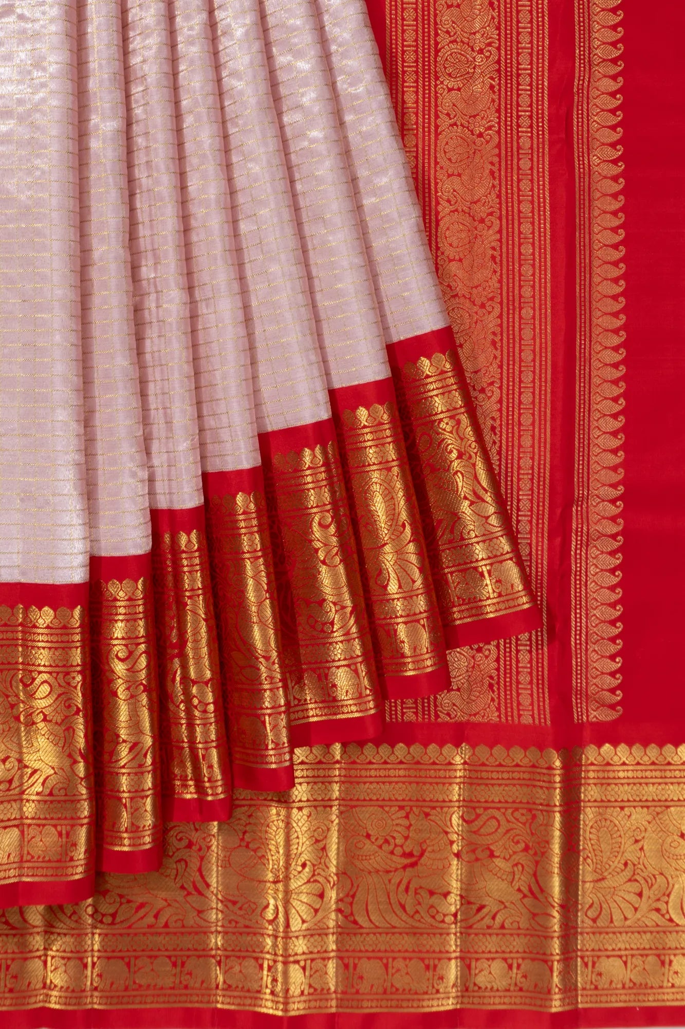 Classic Kanchipuram Silk Tissue Checks Baby Pink Saree