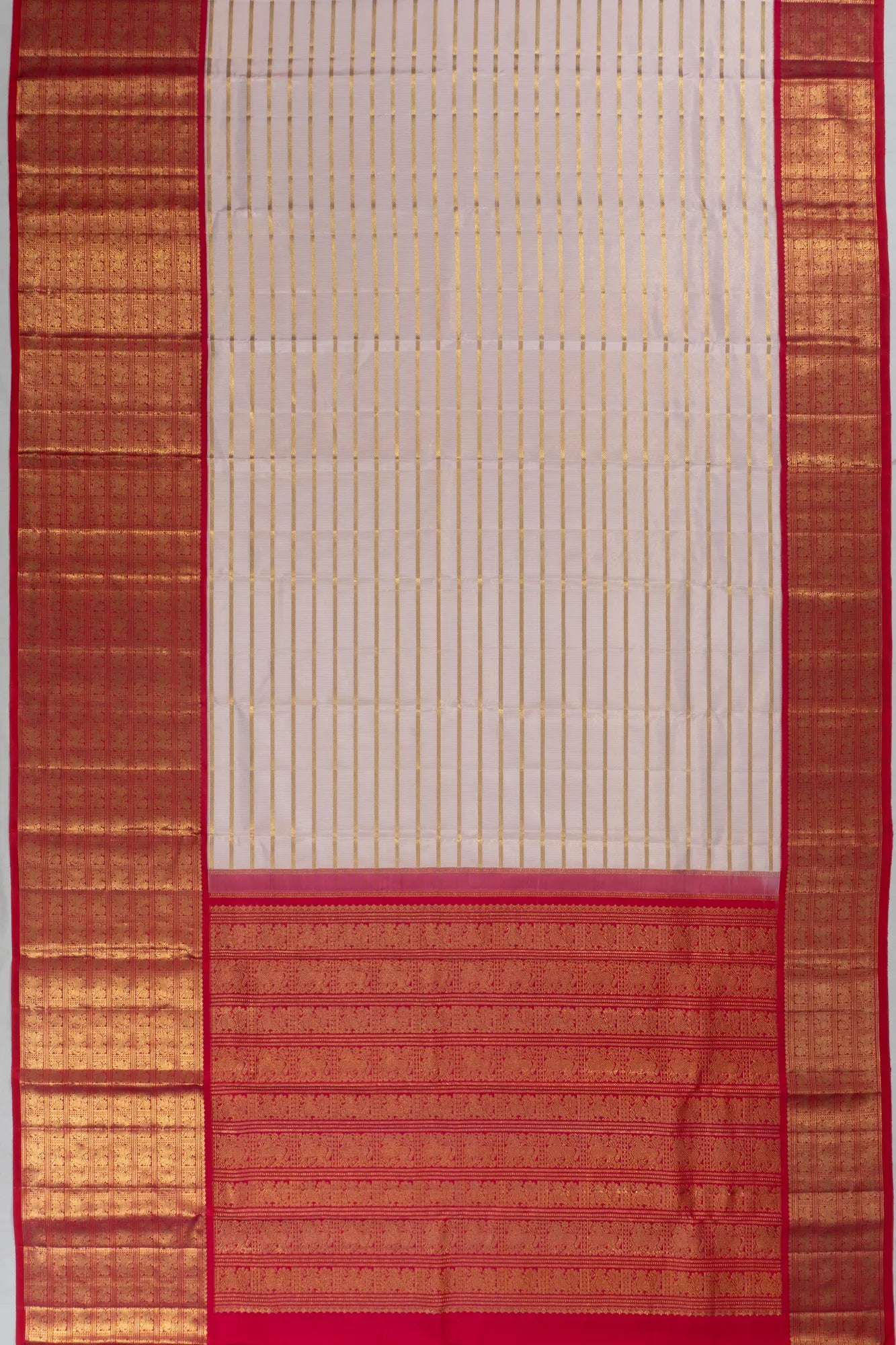 Classic Kanchipuram Silk Tissue Horizontal Lines Baby Pink Saree