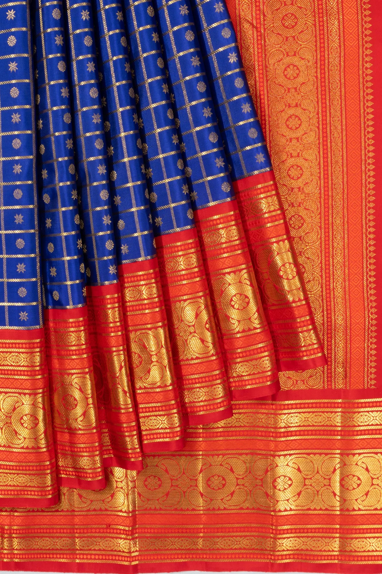 Classic Kanchipuram Silk Checks And Butta Royal Blue Saree