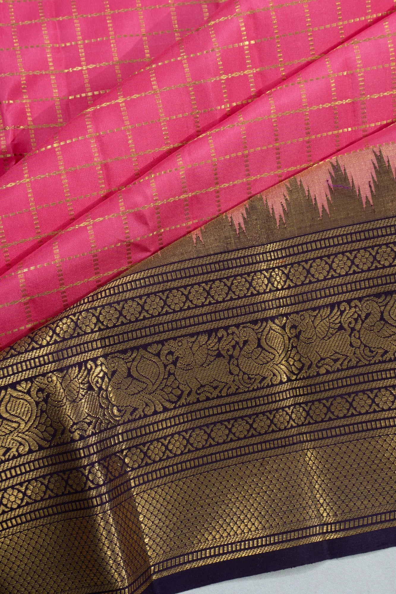 Classic Kanchipuram Silk Checks Pink Saree