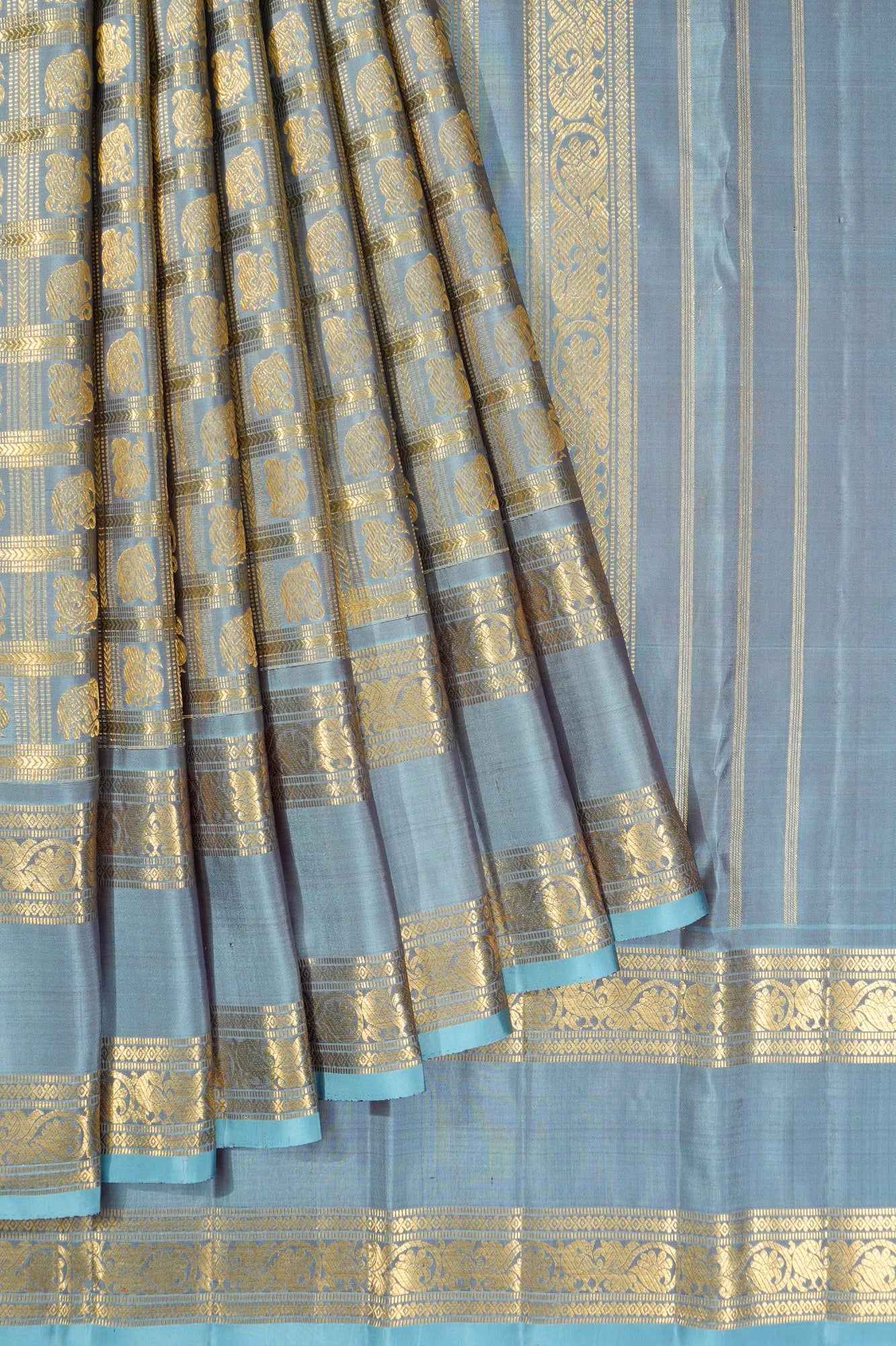 Classic Kanchipuram Silk Checks And Butta Powder Blue Saree