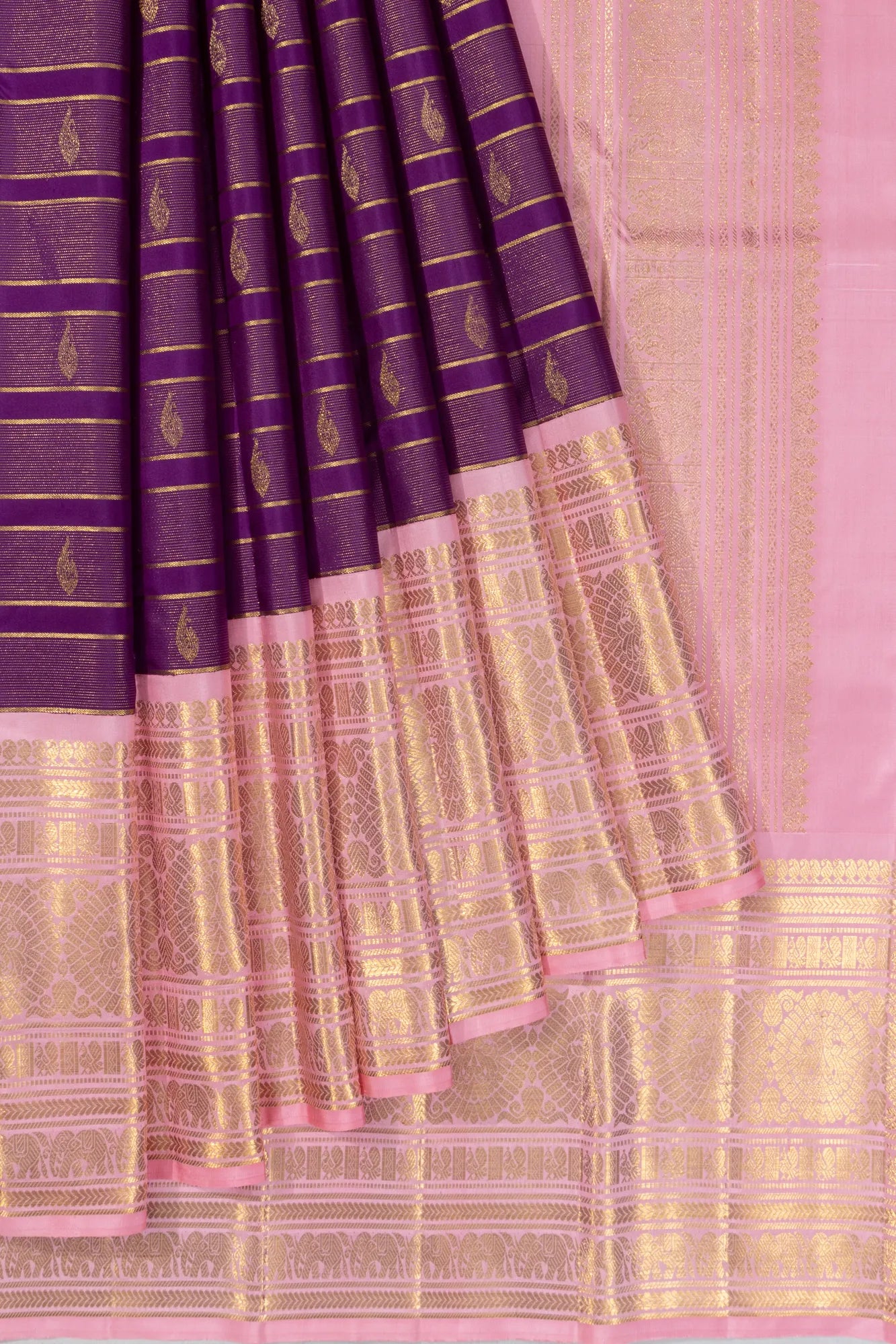 Classic Kanchipuram Silk Tissue Lines Purple Saree
