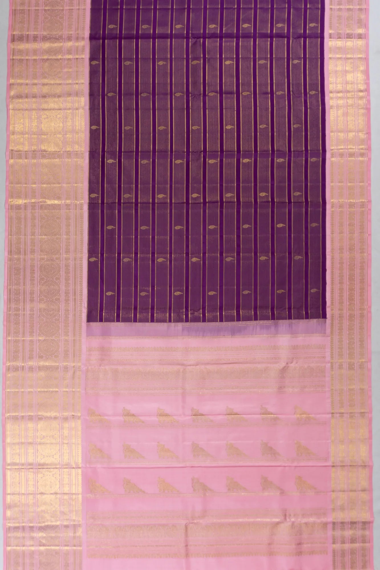 Classic Kanchipuram Silk Tissue Lines Purple Saree