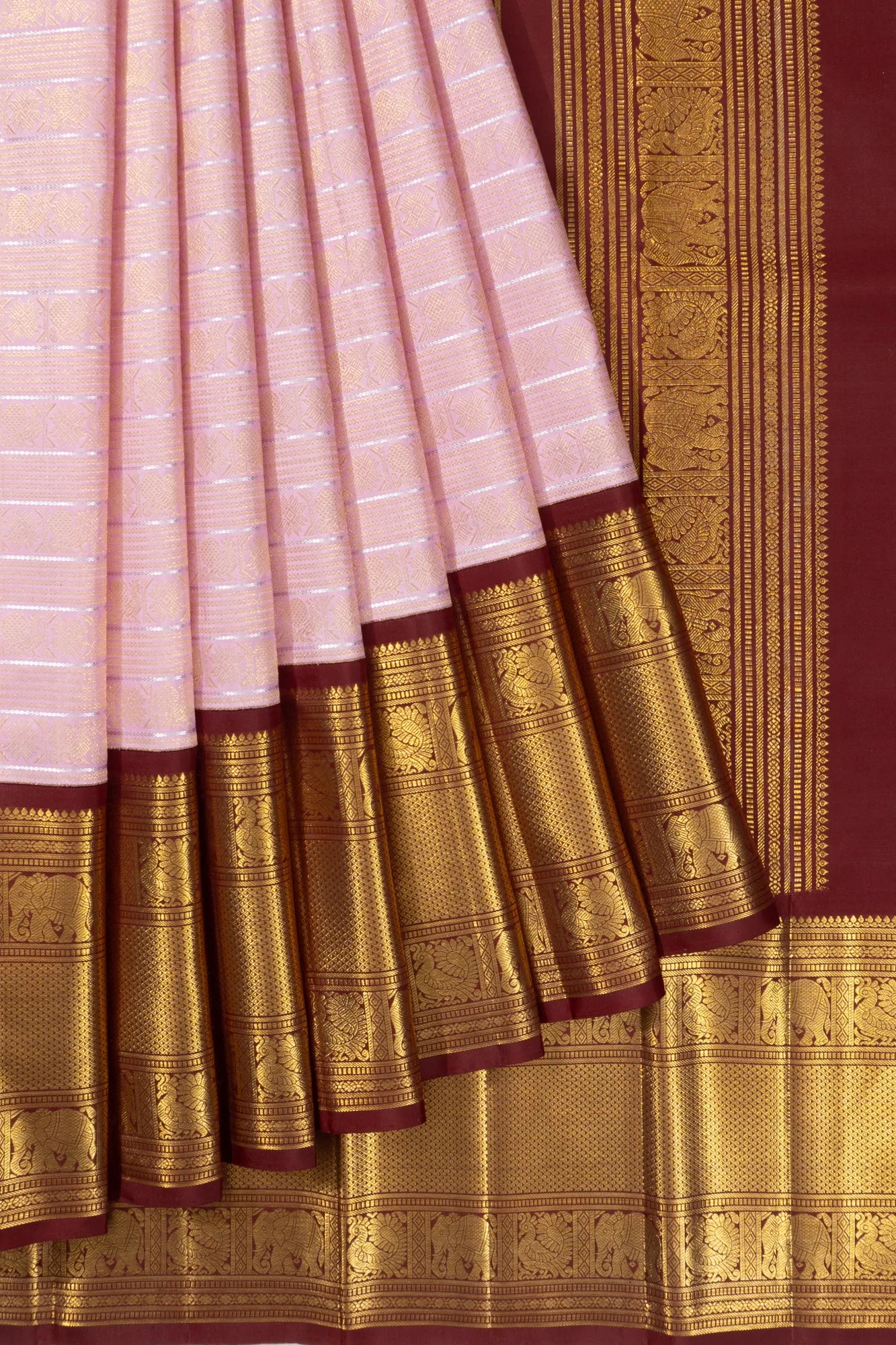 Classic Kanchipuram Silk Brocade Baby Pink Saree