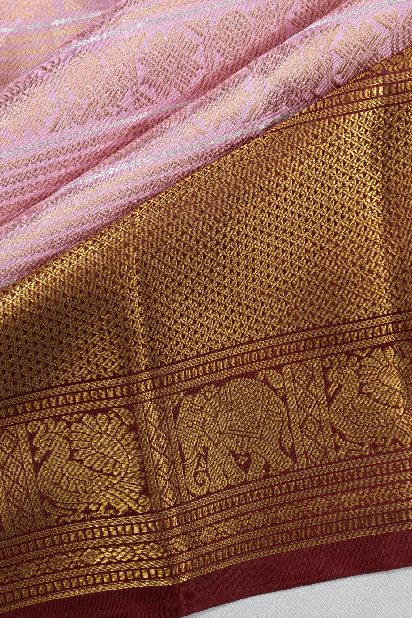 Classic Kanchipuram Silk Brocade Baby Pink Saree