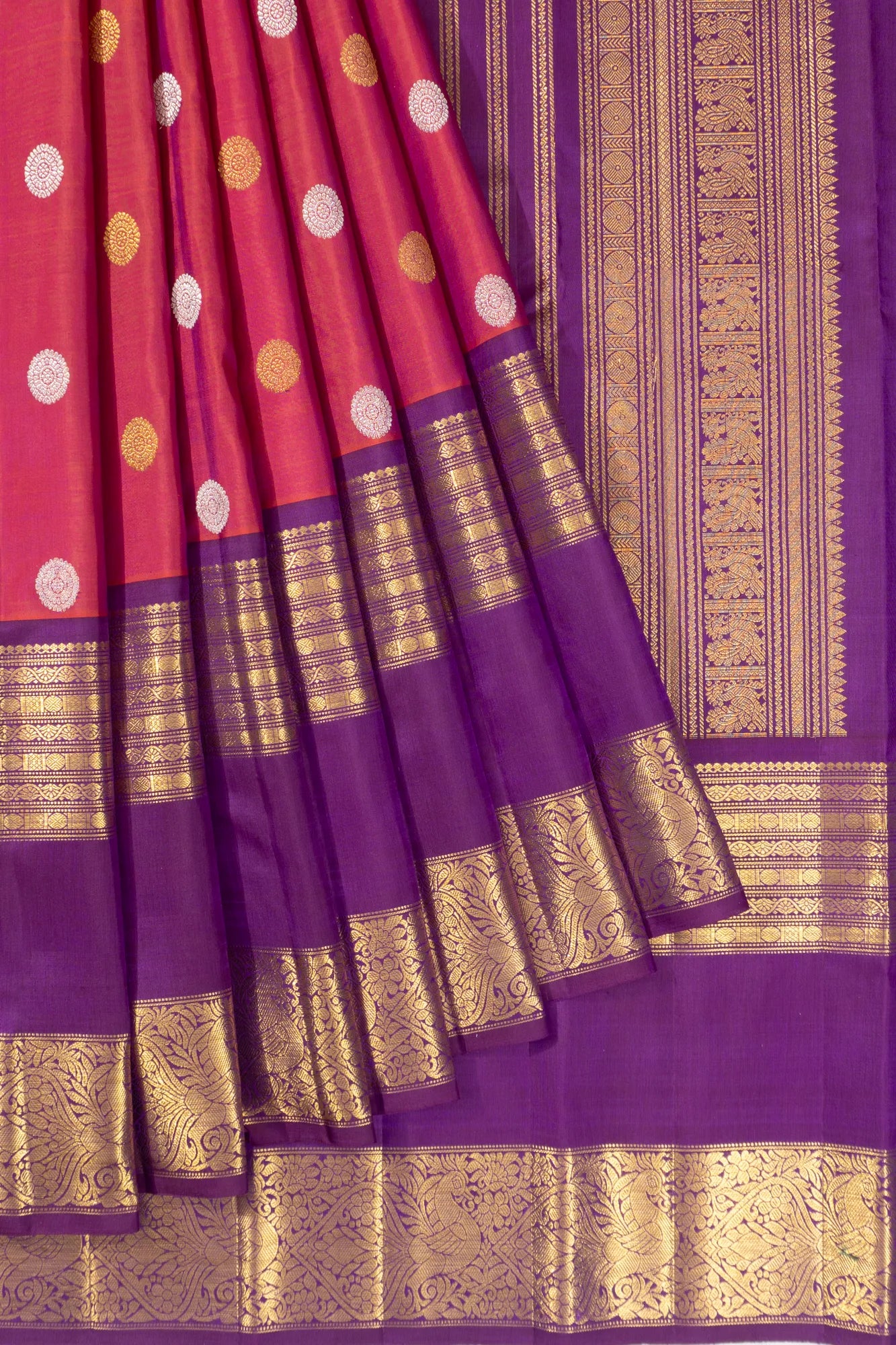 Classic Kanchipuram Silk Butta Dual Tone Pink And Violet Saree