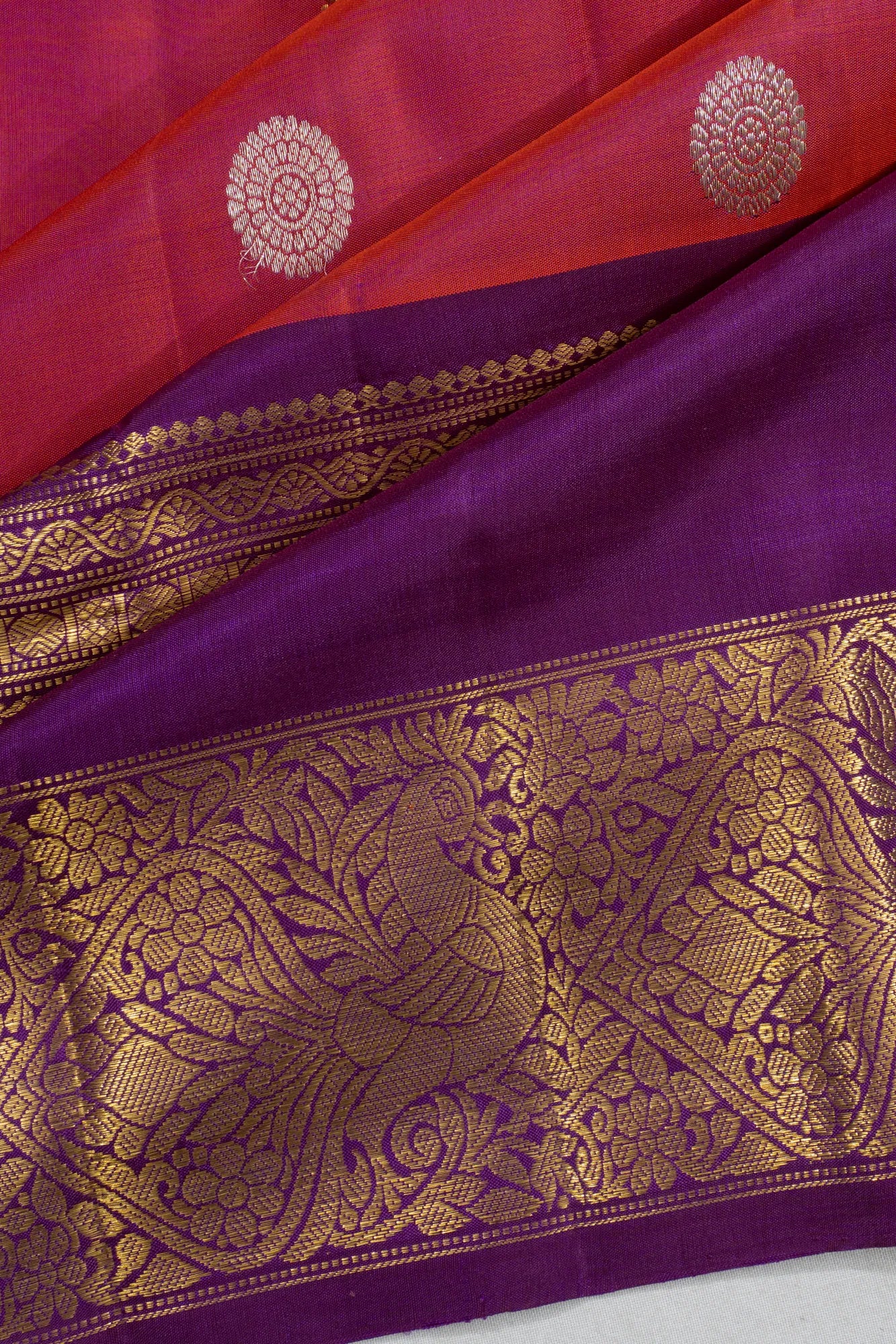 Classic Kanchipuram Silk Butta Dual Tone Pink And Violet Saree