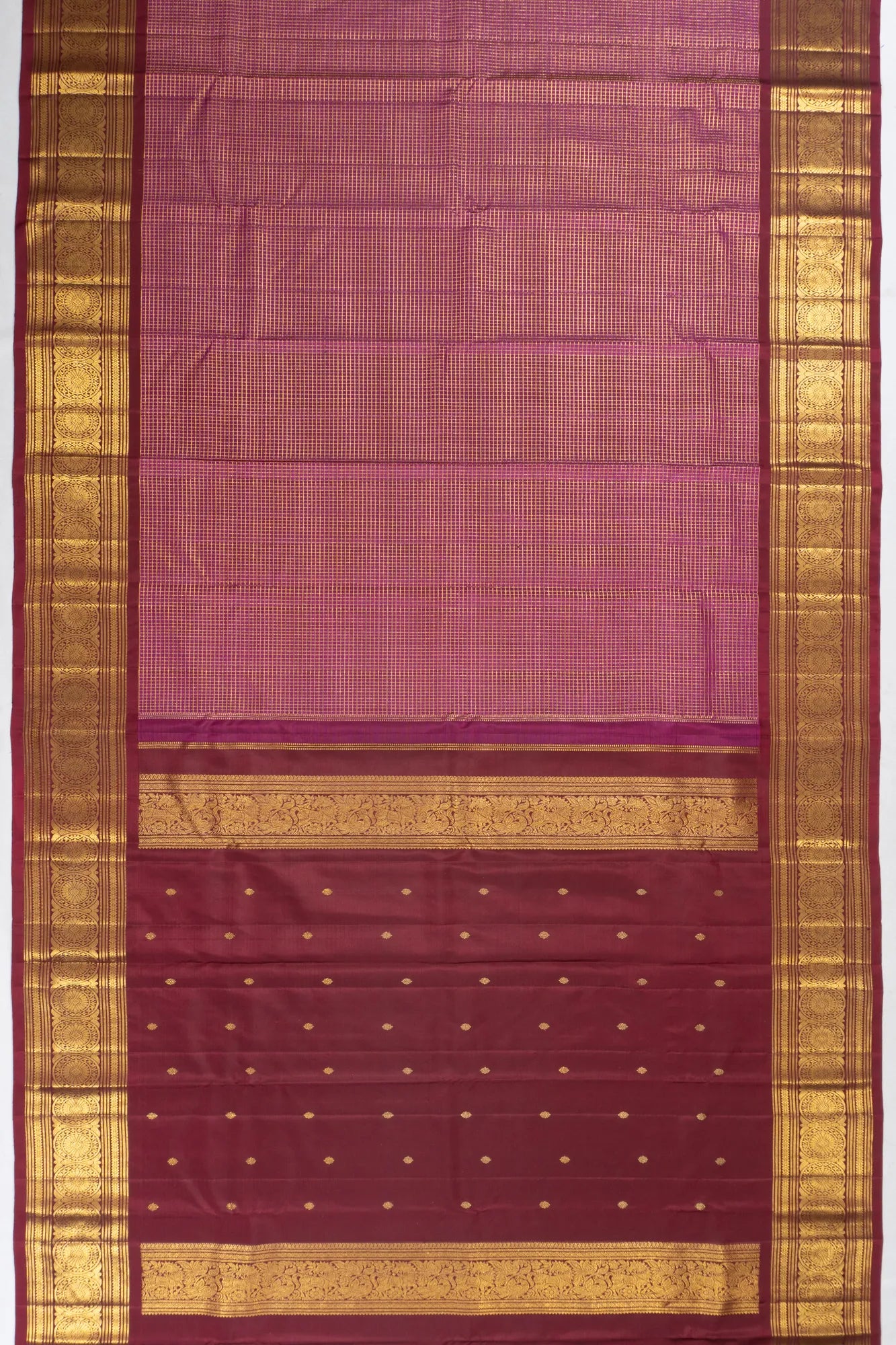 Classic Kanchipuram Silk Checks Purple Saree