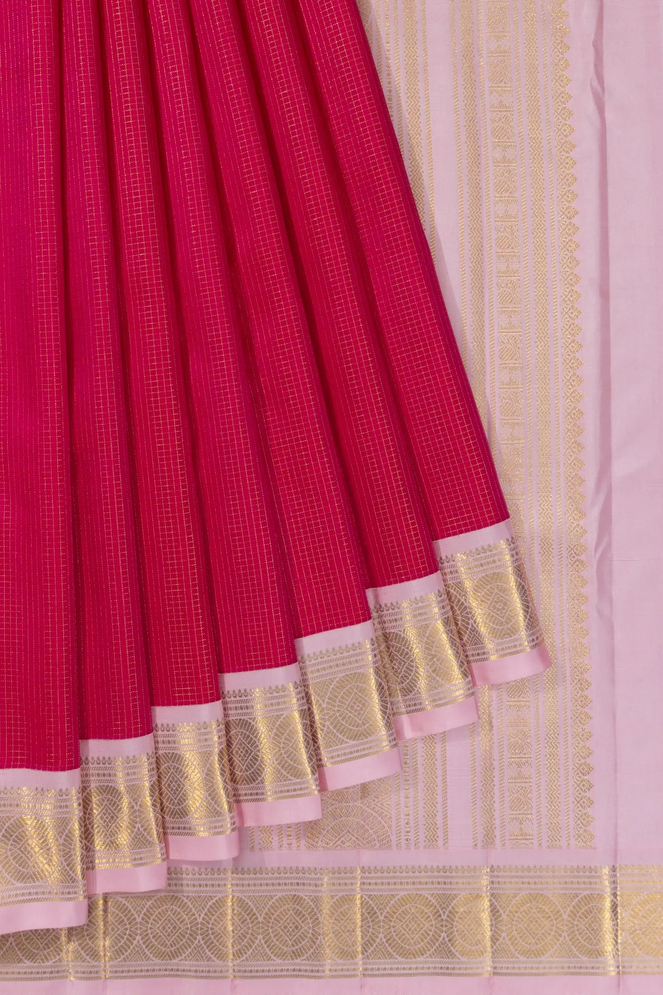 Classic Kanchipuram Silk Checks Pink Saree