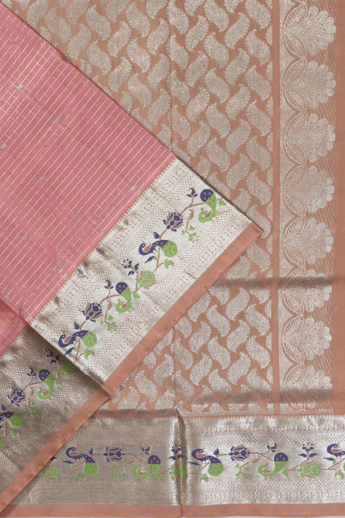 Venkatagiri Silk Checks And Butta Peach Saree
