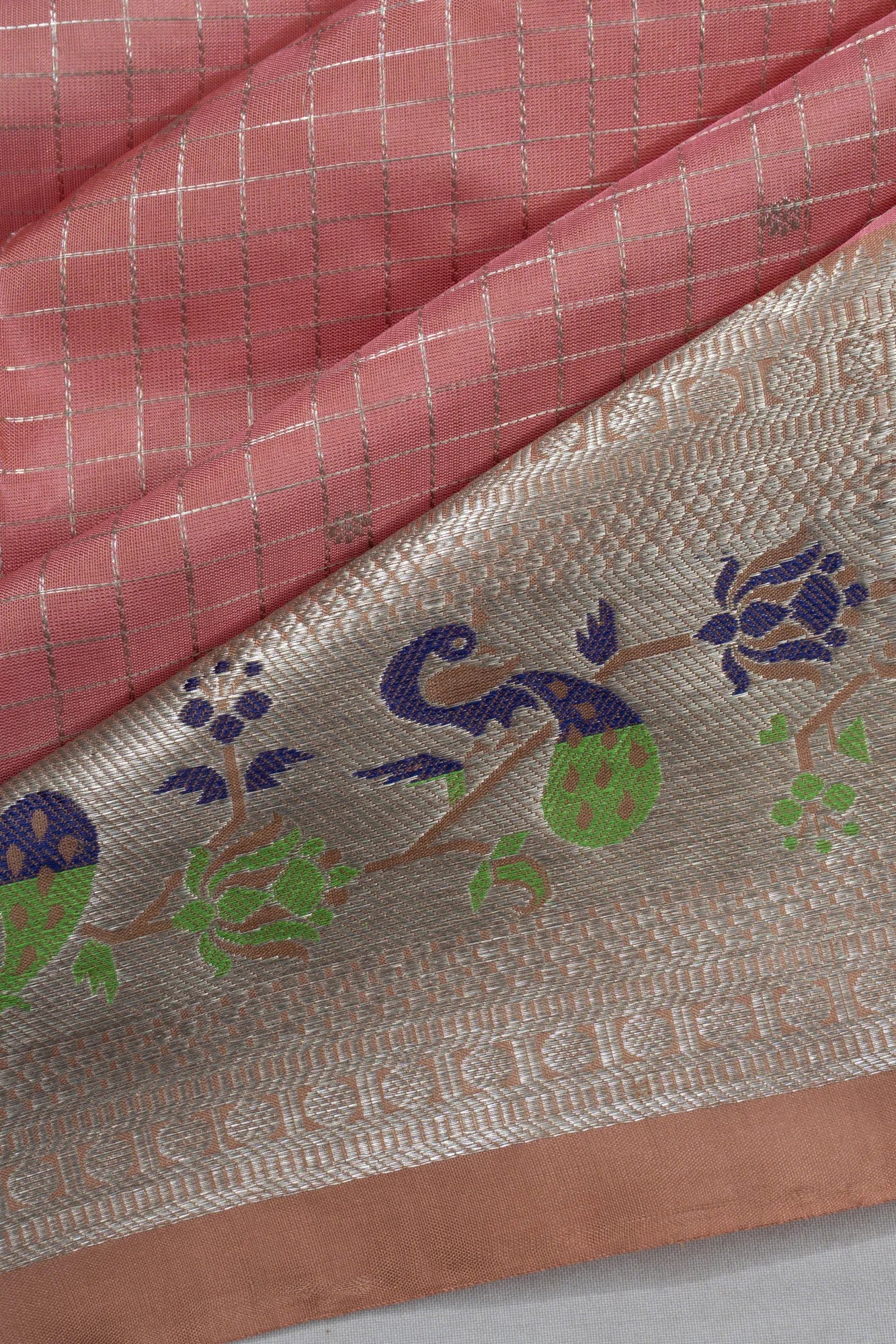 Venkatagiri Silk Checks And Butta Peach Saree