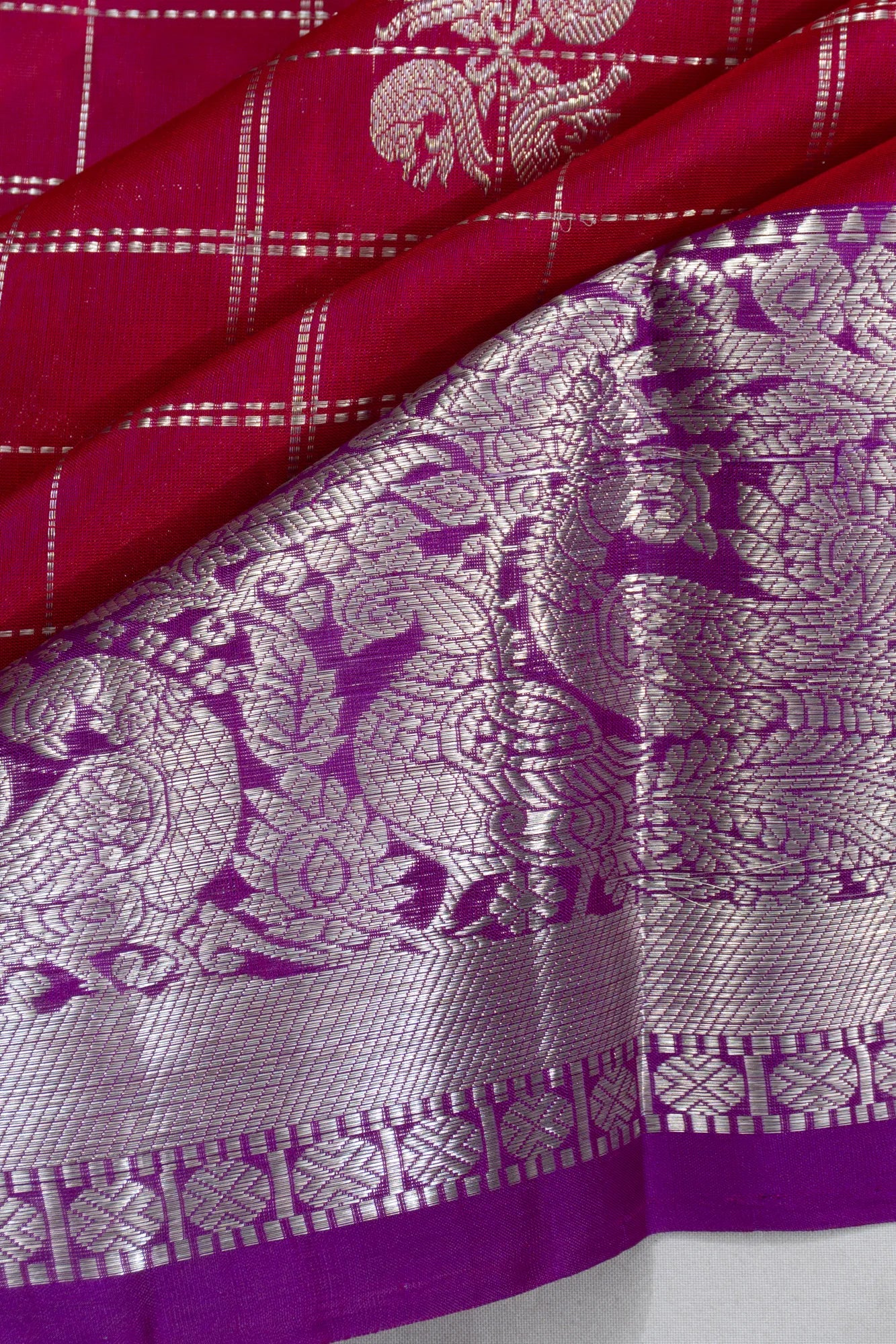 Venkatagiri Silk Checks And Butta Dark Pink Saree