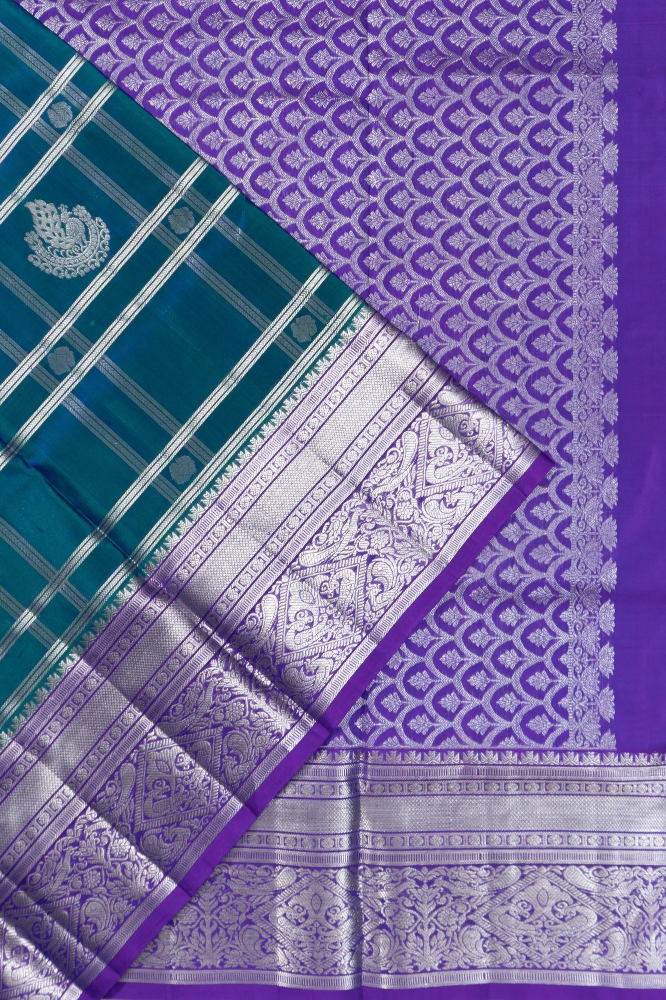 Venkatagiri Silk Checks And Butta Teal Blue Saree