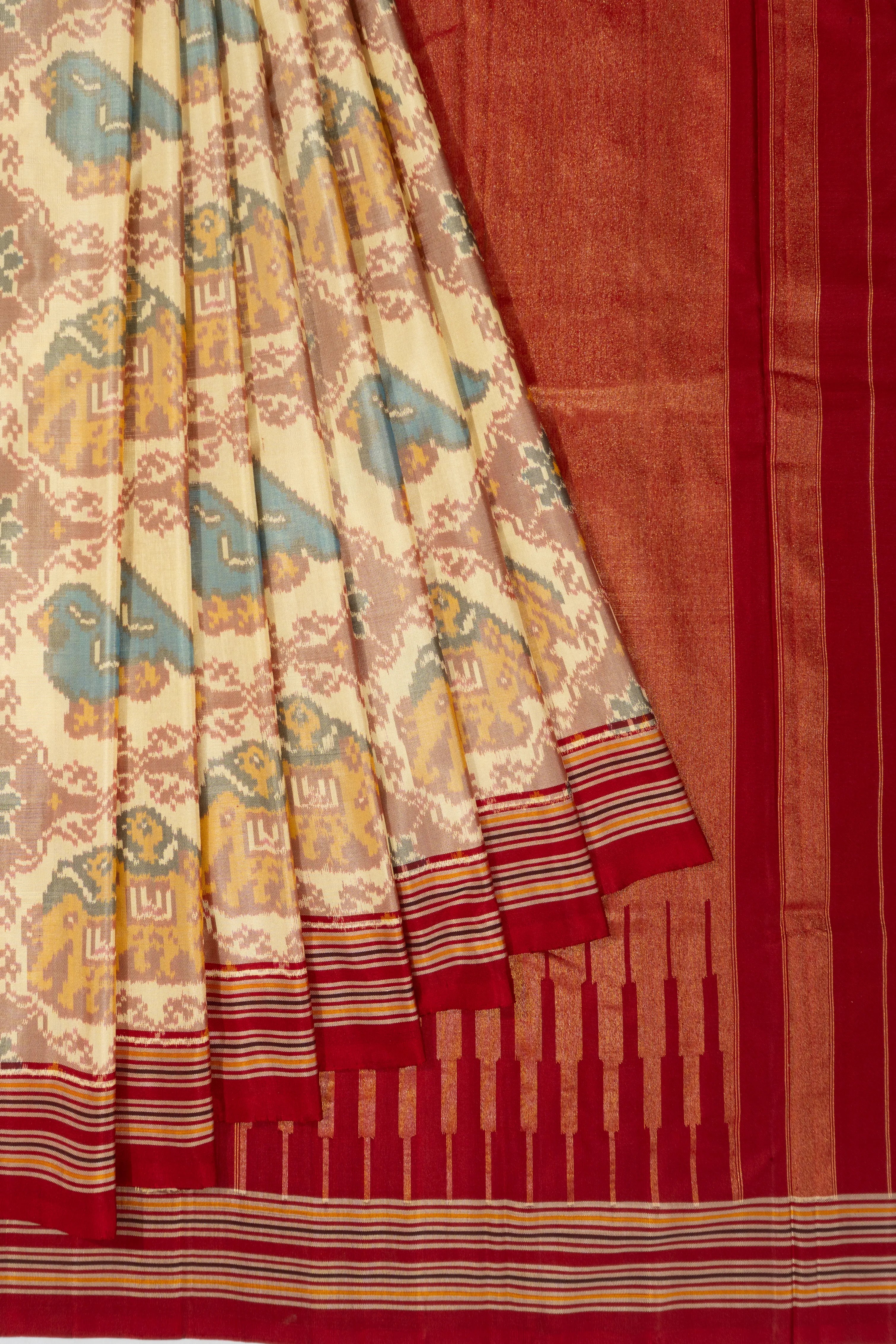 Kanchipuram Silk Ikat Cream Saree