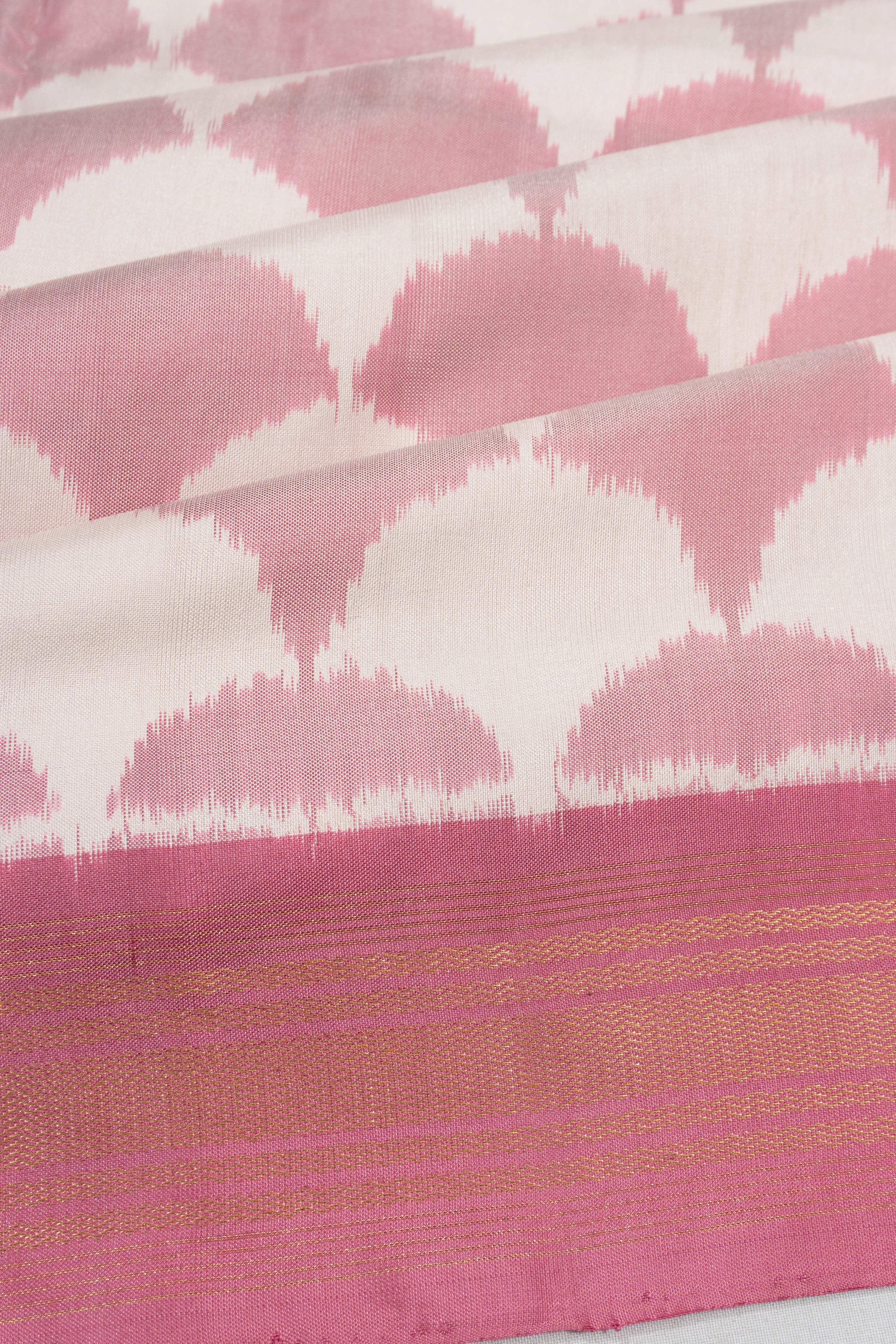 Pochampally Silk Ikat White And Peach Saree