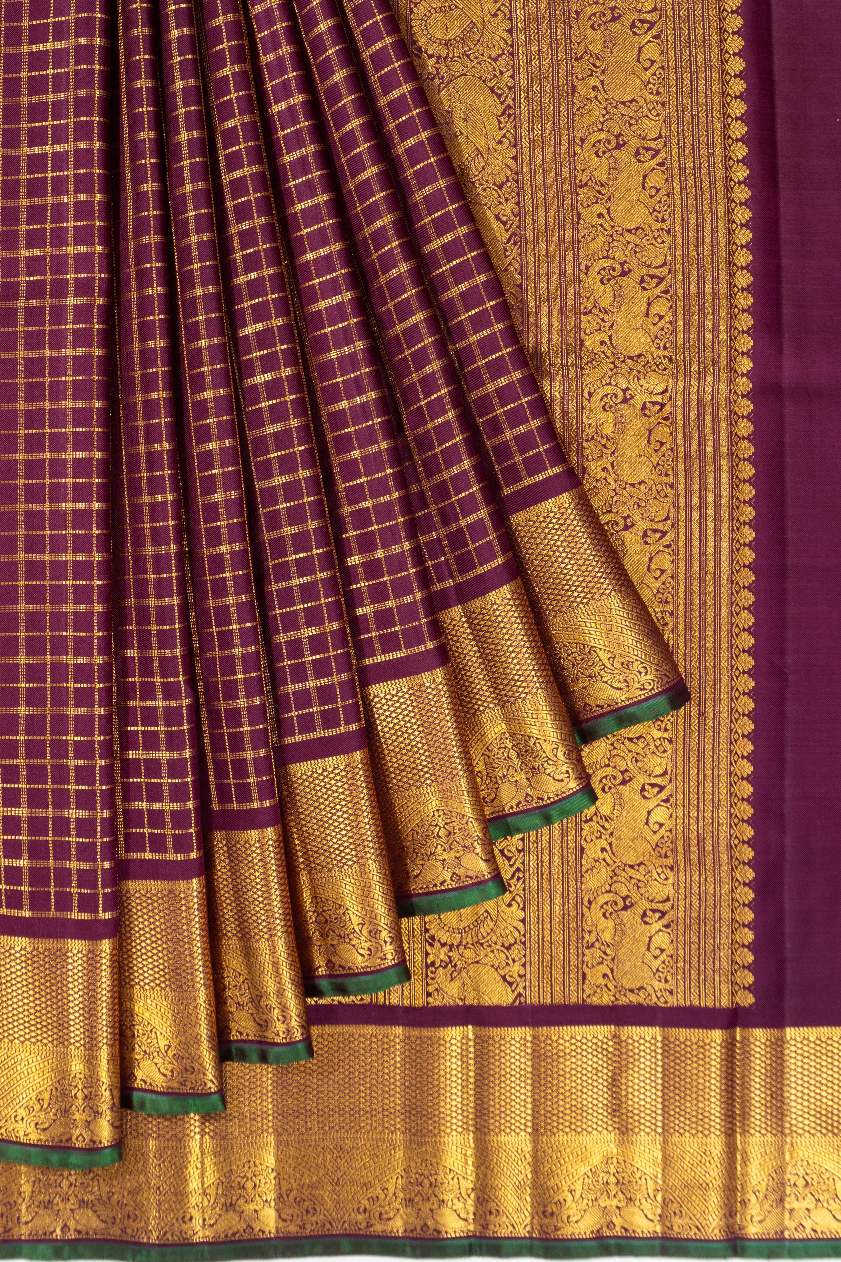Kanchipuram Silk Twill Checks Purple Saree