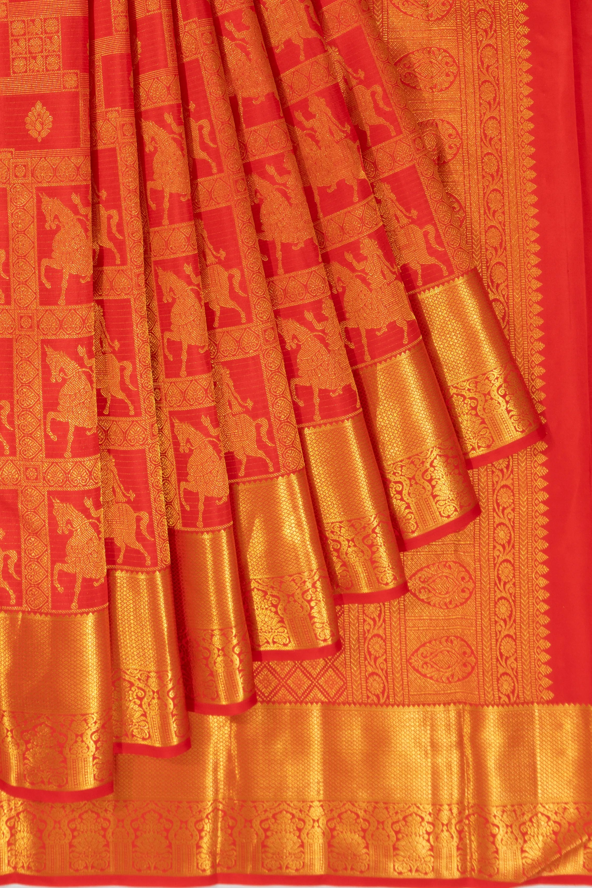 Kanchipuram Silk Checks And Butta Red Saree