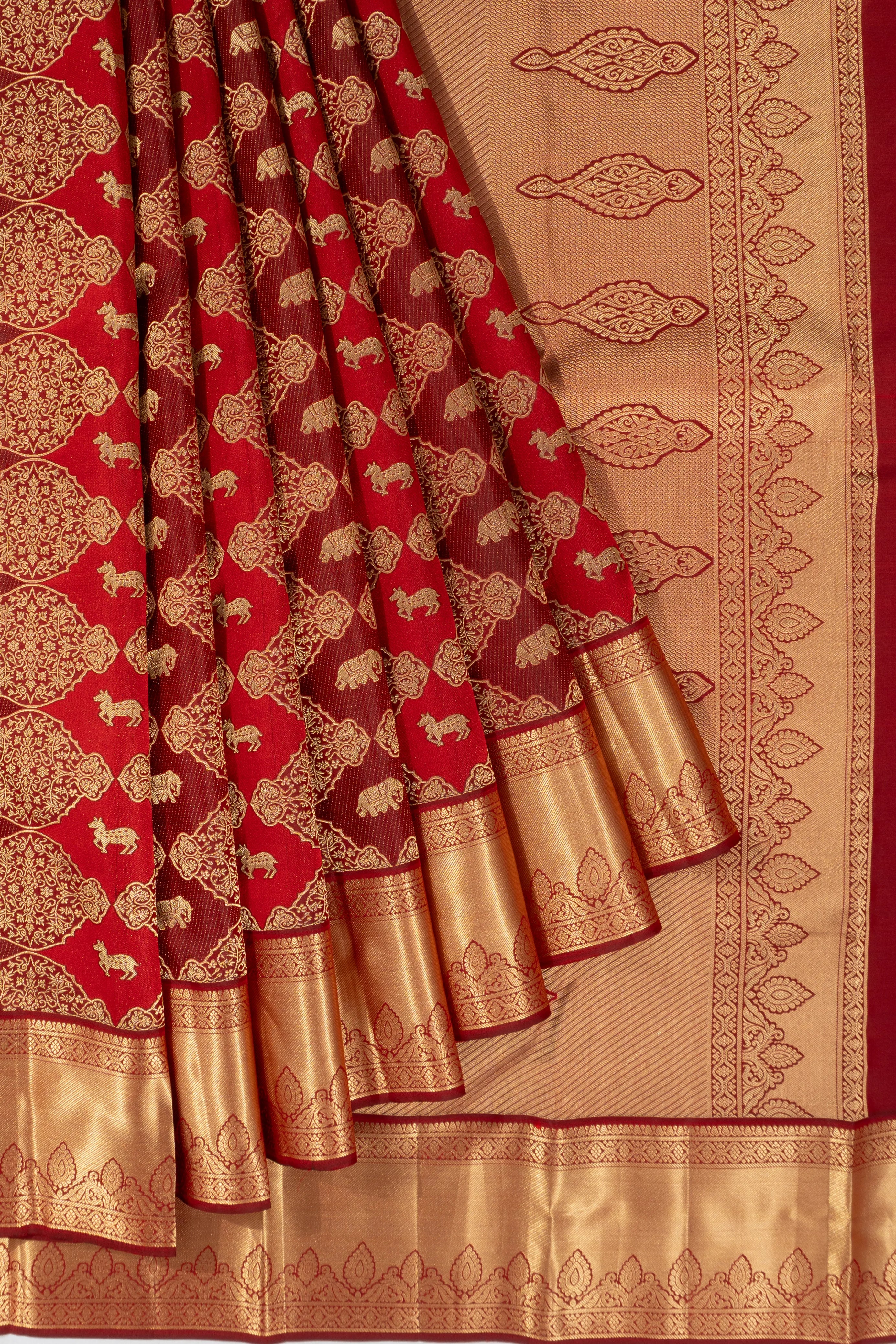 Taranga Kanchi Silk Brocade Red And Maroon Saree