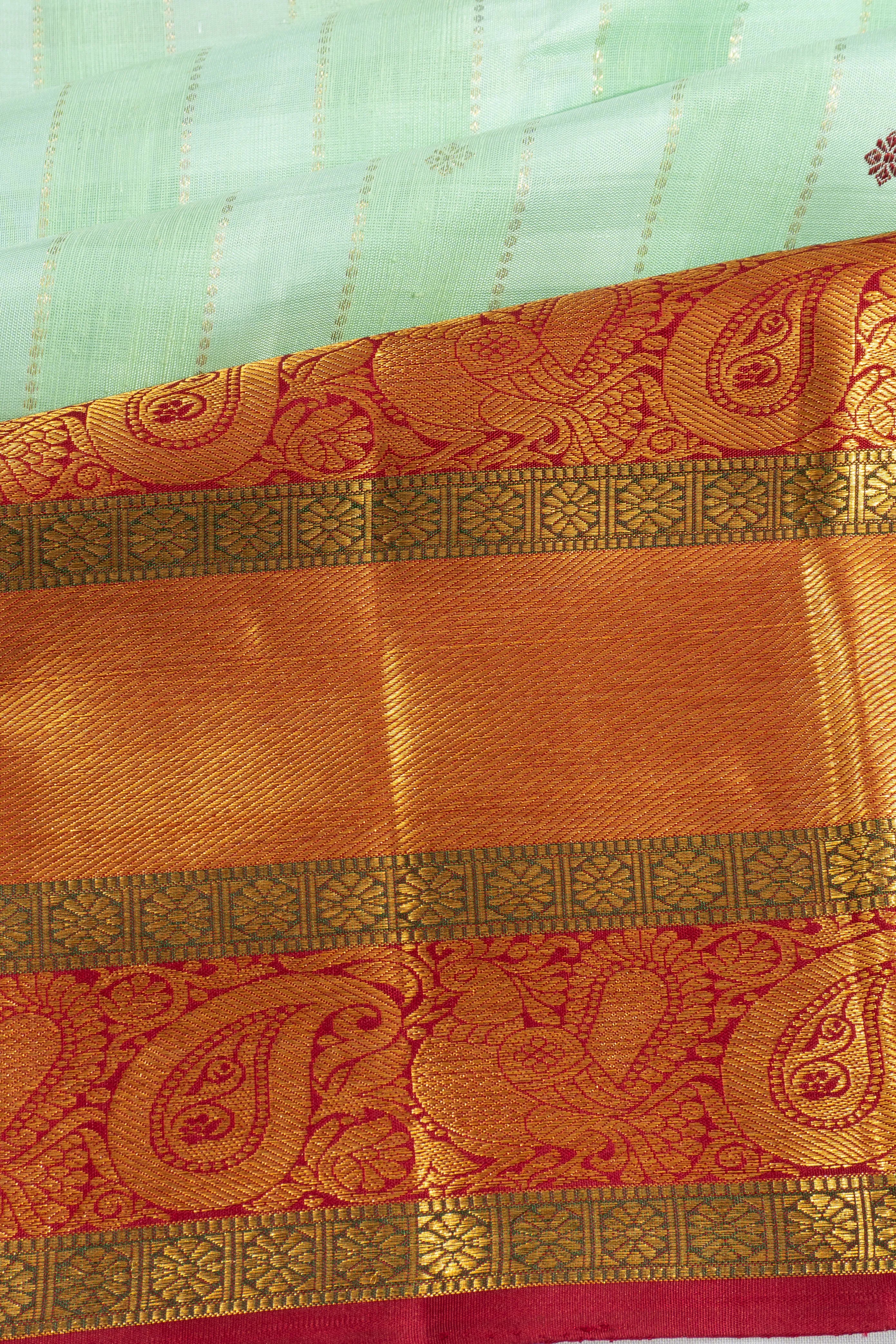 Kanchipuram Silk Vertical Lines And Butta Sea Blue Saree