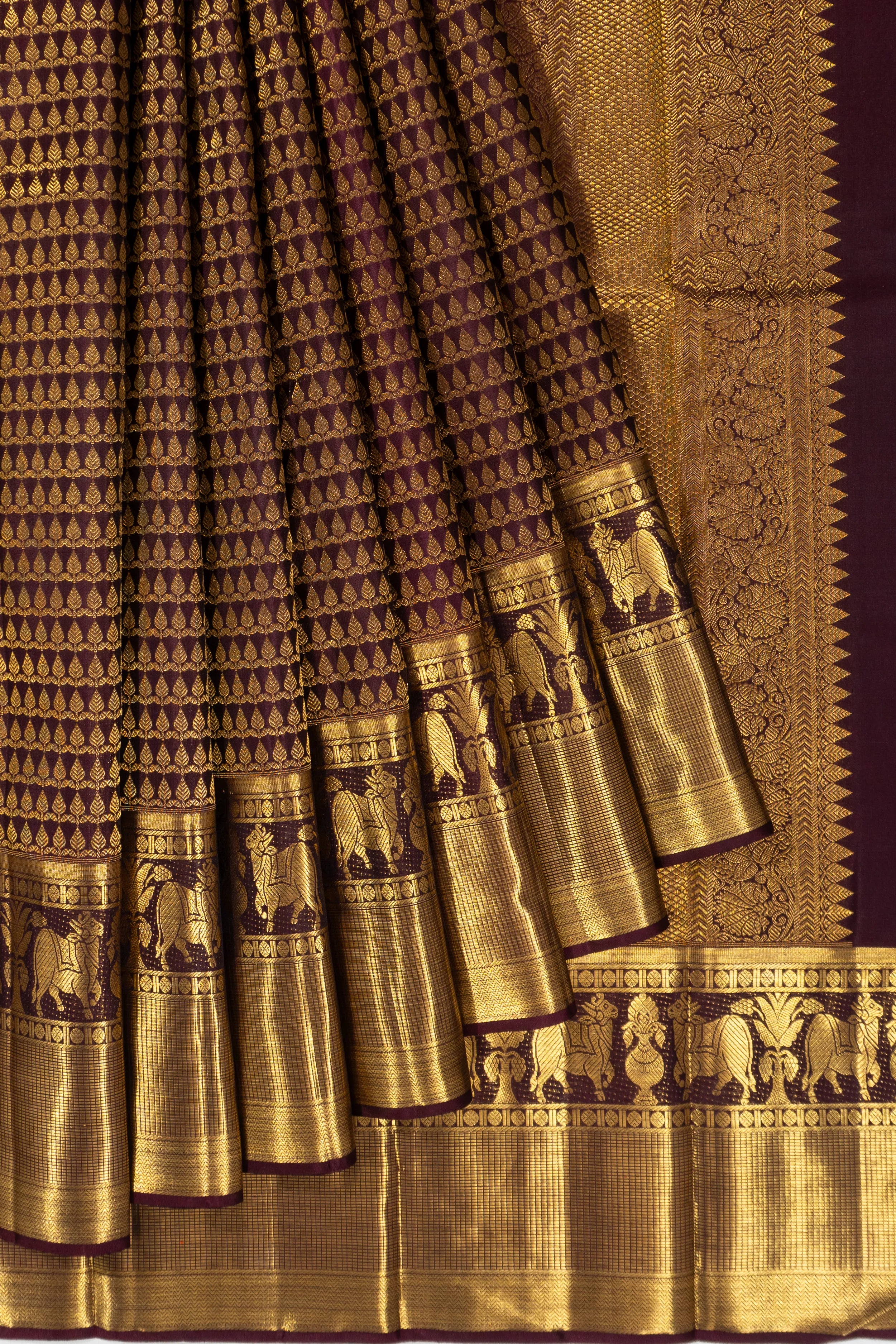 Kanchipuram Silk Brocade Brown Saree