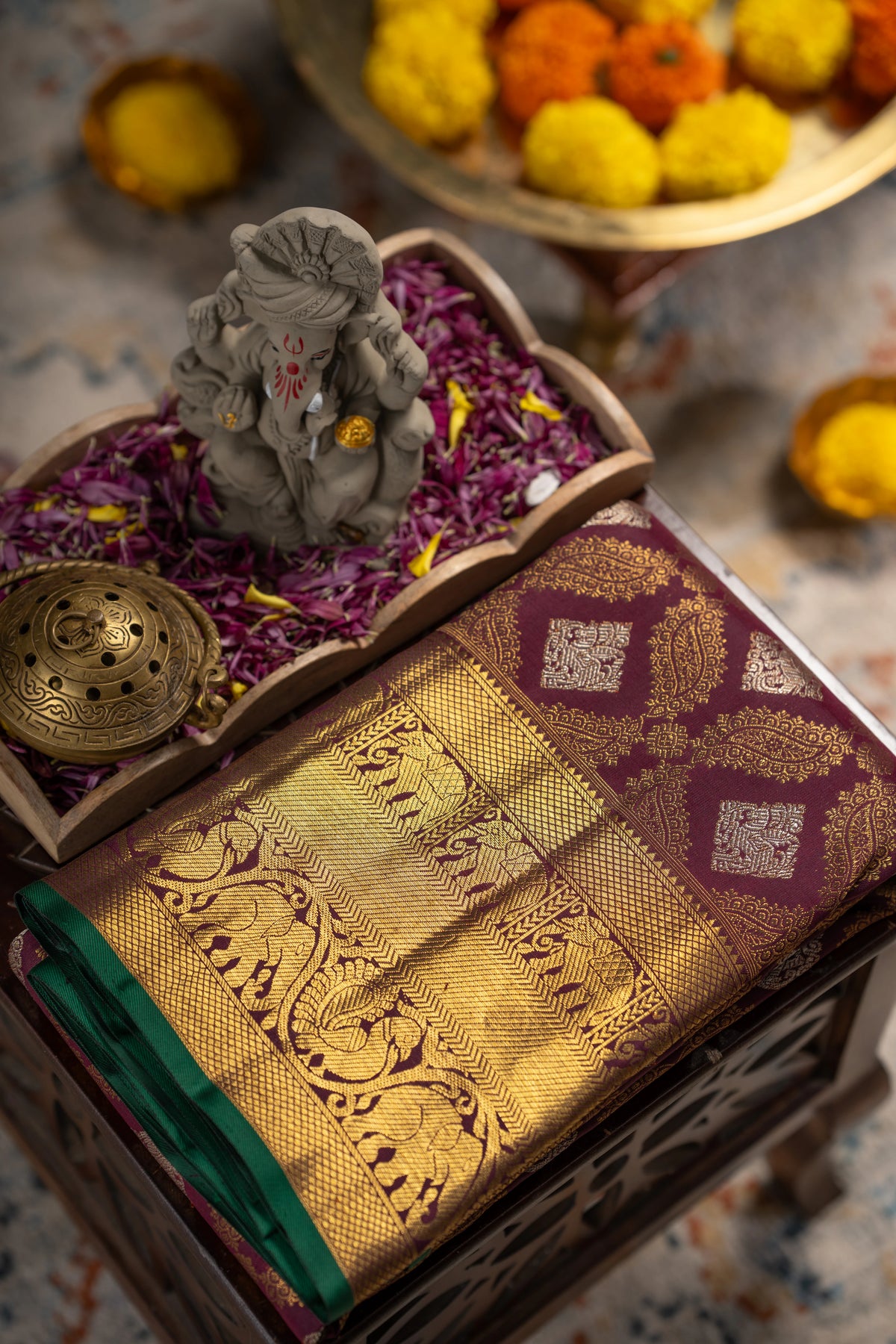 Kanchipuram Silk Brocade Burgundy Saree