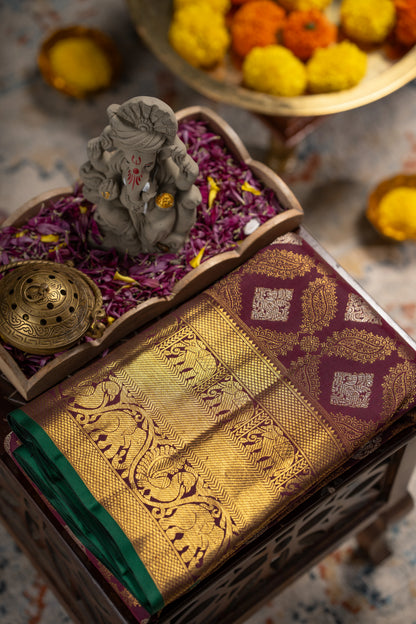 Kanchipuram Silk Brocade Burgundy Saree