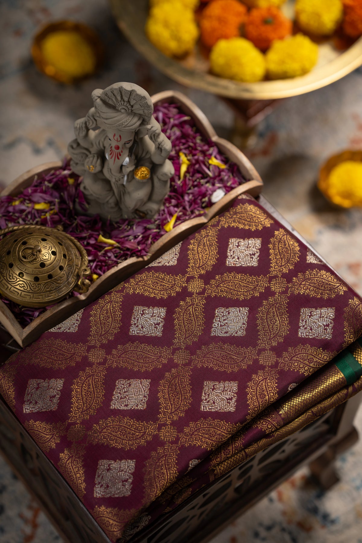 Kanchipuram Silk Brocade Burgundy Saree