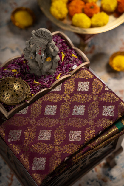 Kanchipuram Silk Brocade Burgundy Saree