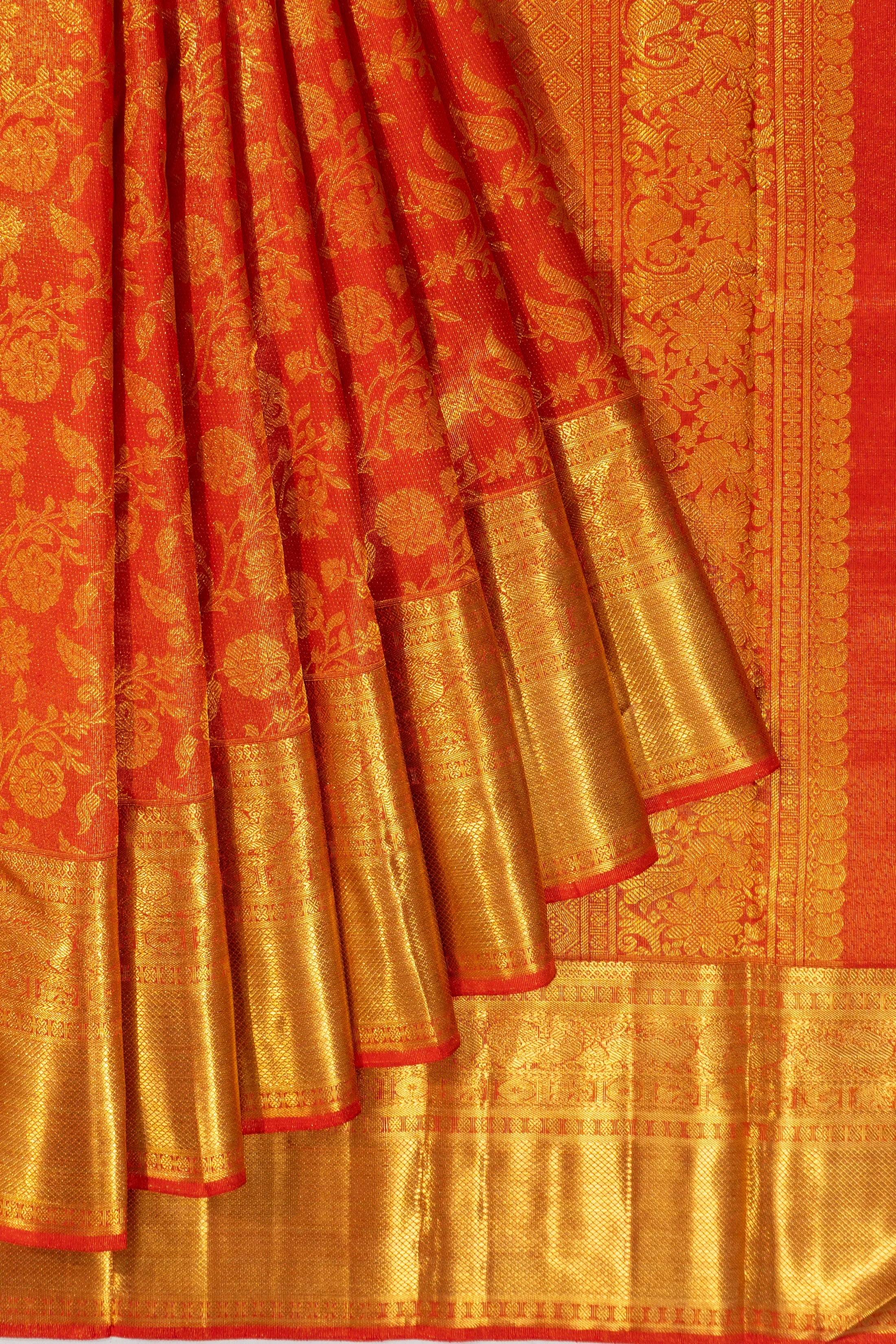 Kanchipuram Silk Tissue Jaal Red Saree