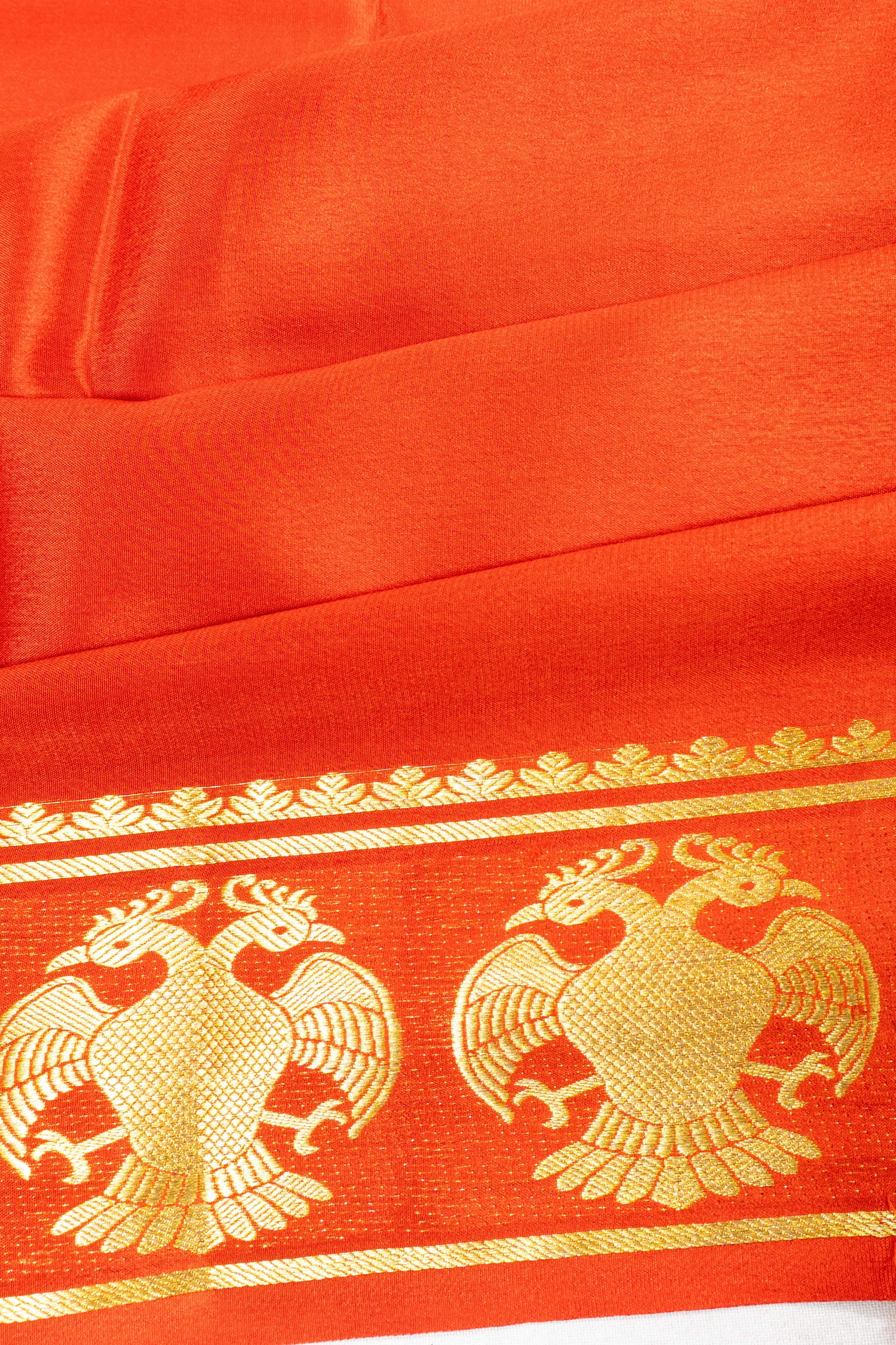Binny Silk Plain Orange Saree With Gandabherunda Border