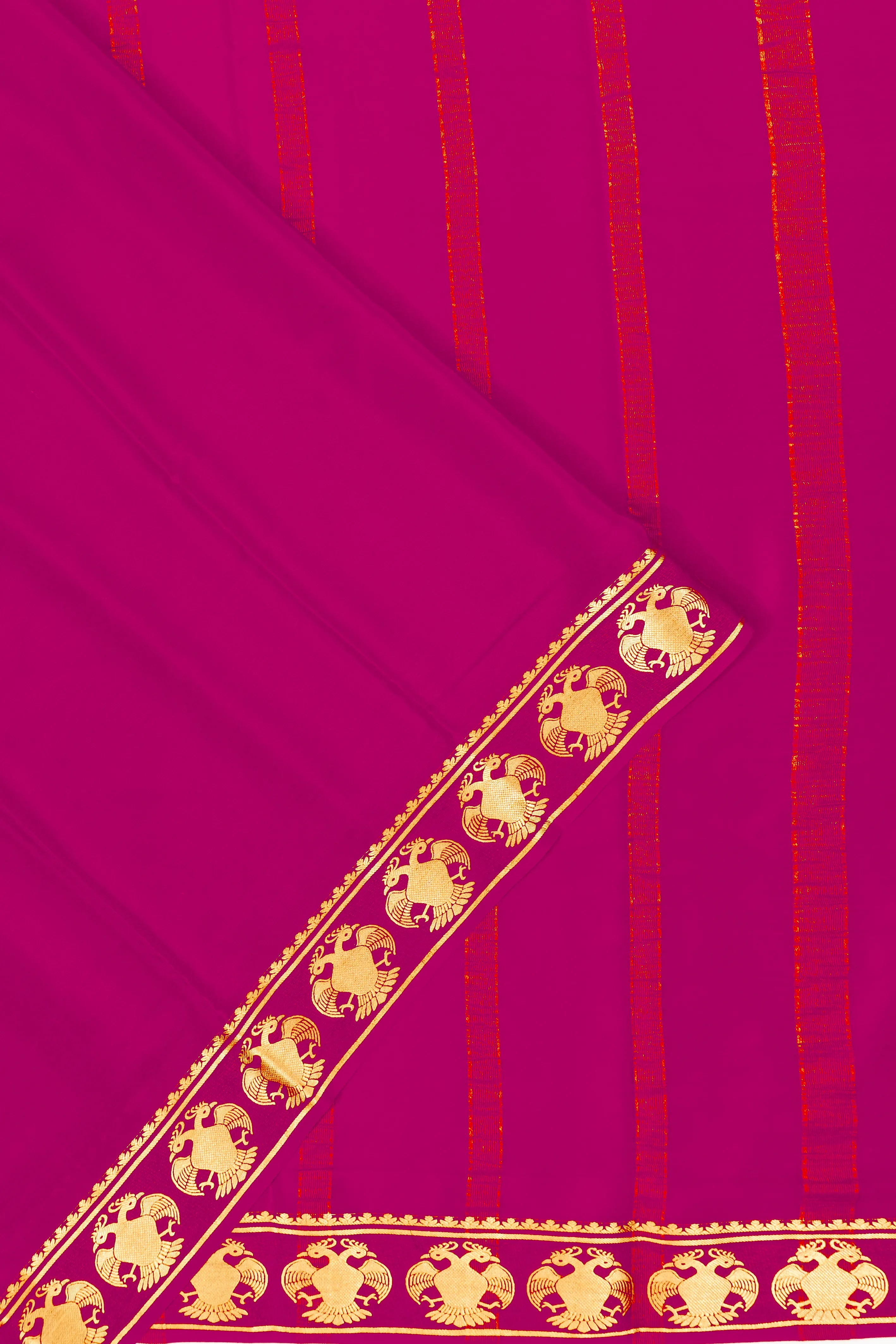 Binny Silk Plain Purple Saree With Gandabherunda Border