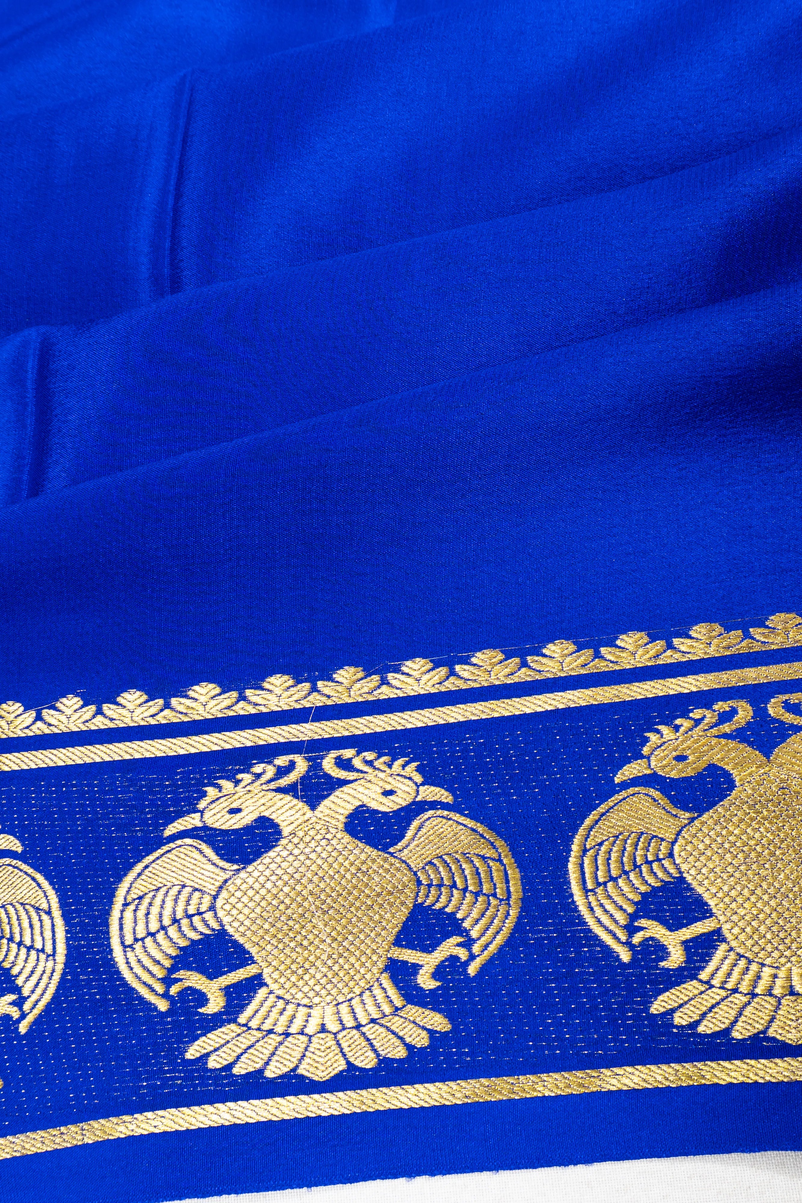 Binny Silk Plain Royal Blue Saree With Gandabherunda Border