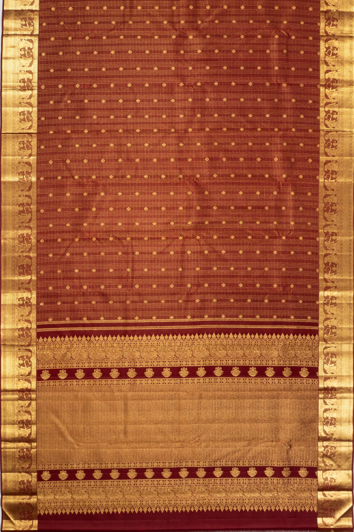 Kanchipuram Silk Checks And Butta Maroon Saree