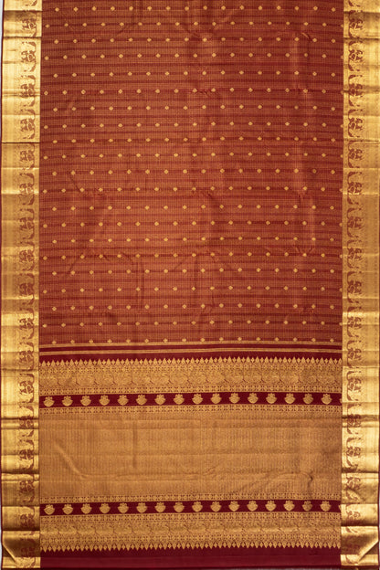 Kanchipuram Silk Checks And Butta Maroon Saree